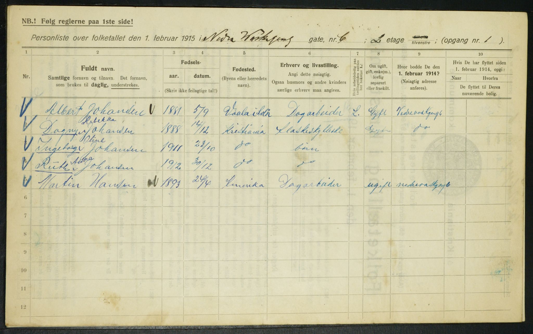 OBA, Kommunal folketelling 1.2.1915 for Kristiania, 1915, s. 68977