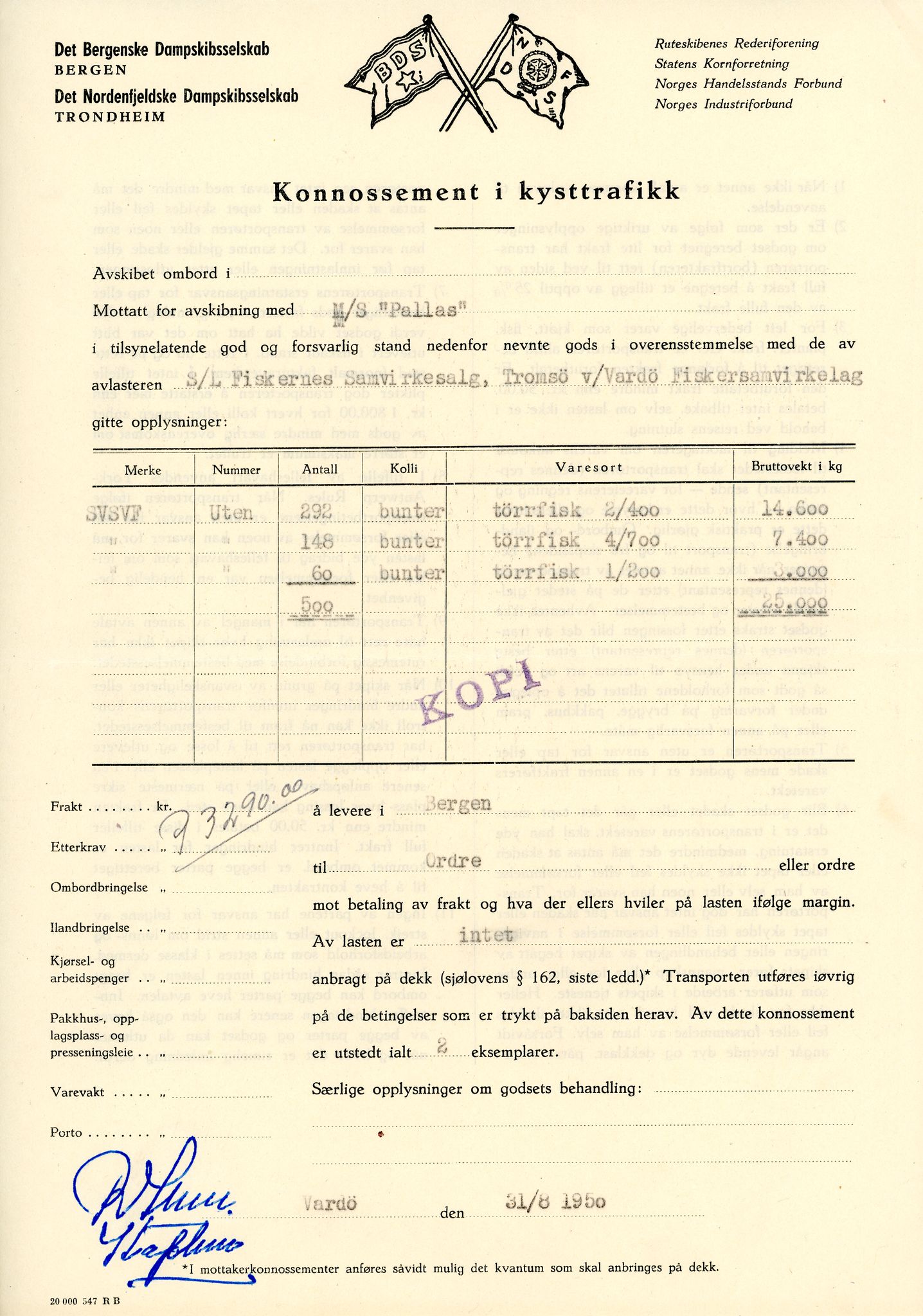 Vardø Fiskersamvirkelag, VAMU/A-0037/D/Da/L0008: Korrespondanse Tr-År, 1947-1950