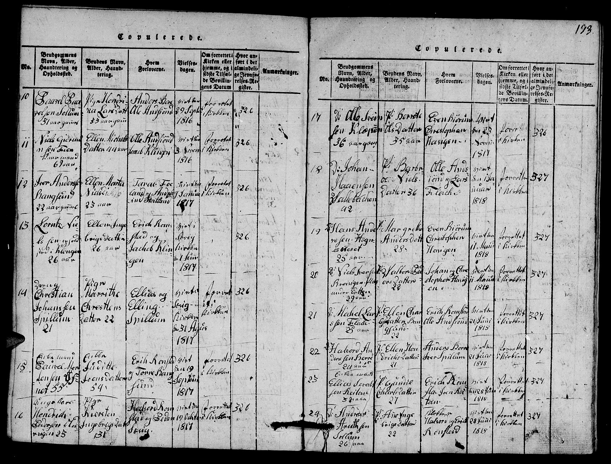 Ministerialprotokoller, klokkerbøker og fødselsregistre - Nord-Trøndelag, AV/SAT-A-1458/770/L0590: Klokkerbok nr. 770C01, 1815-1824, s. 193