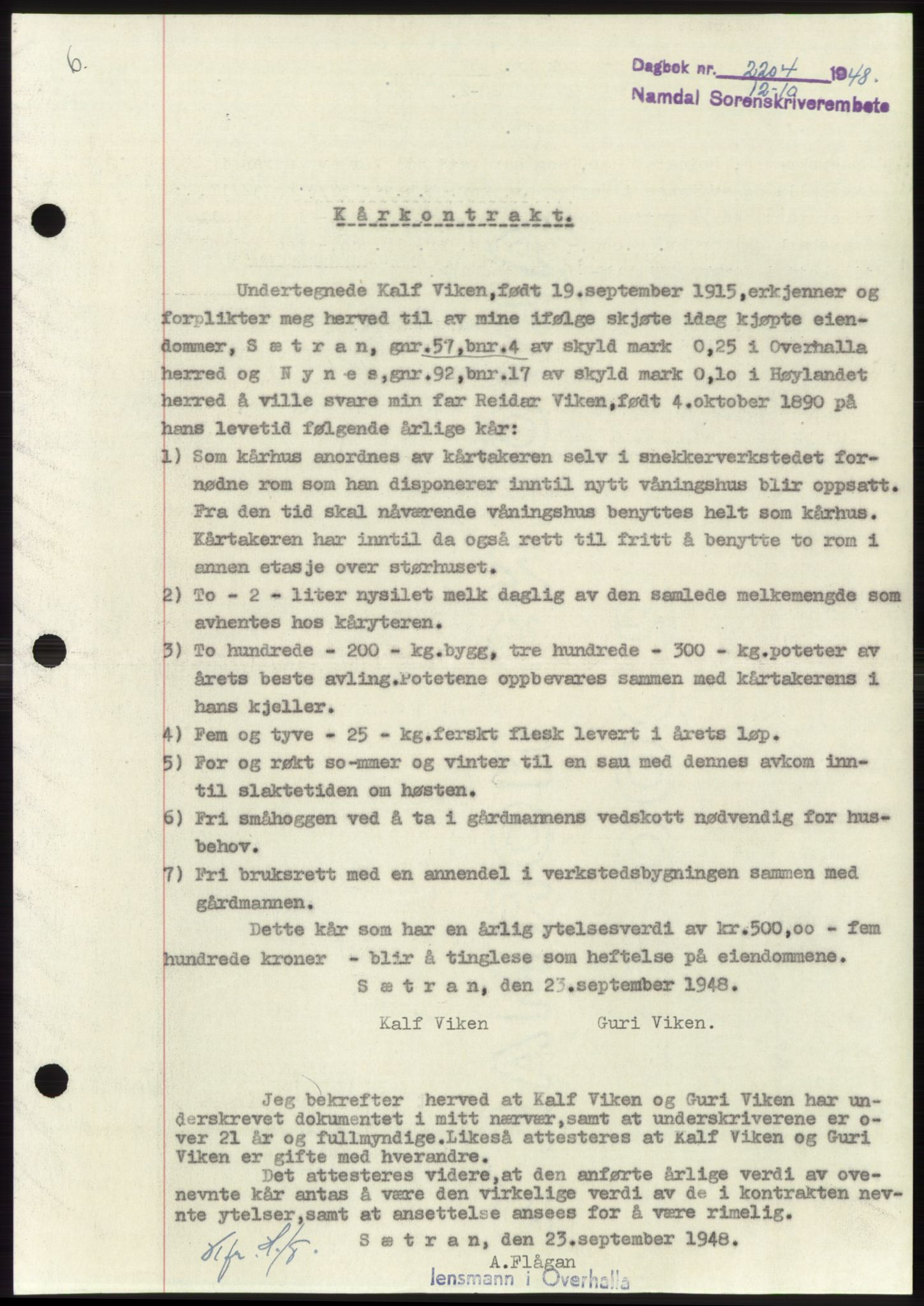 Namdal sorenskriveri, SAT/A-4133/1/2/2C: Pantebok nr. -, 1948-1948, Dagboknr: 2204/1948