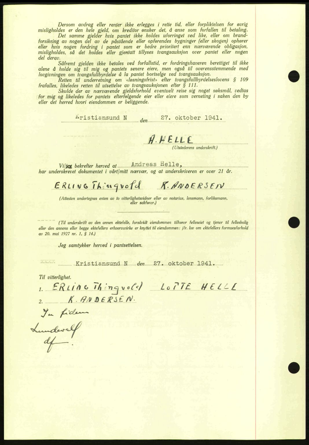 Kristiansund byfogd, AV/SAT-A-4587/A/27: Pantebok nr. 35, 1941-1942, Dagboknr: 891/1941
