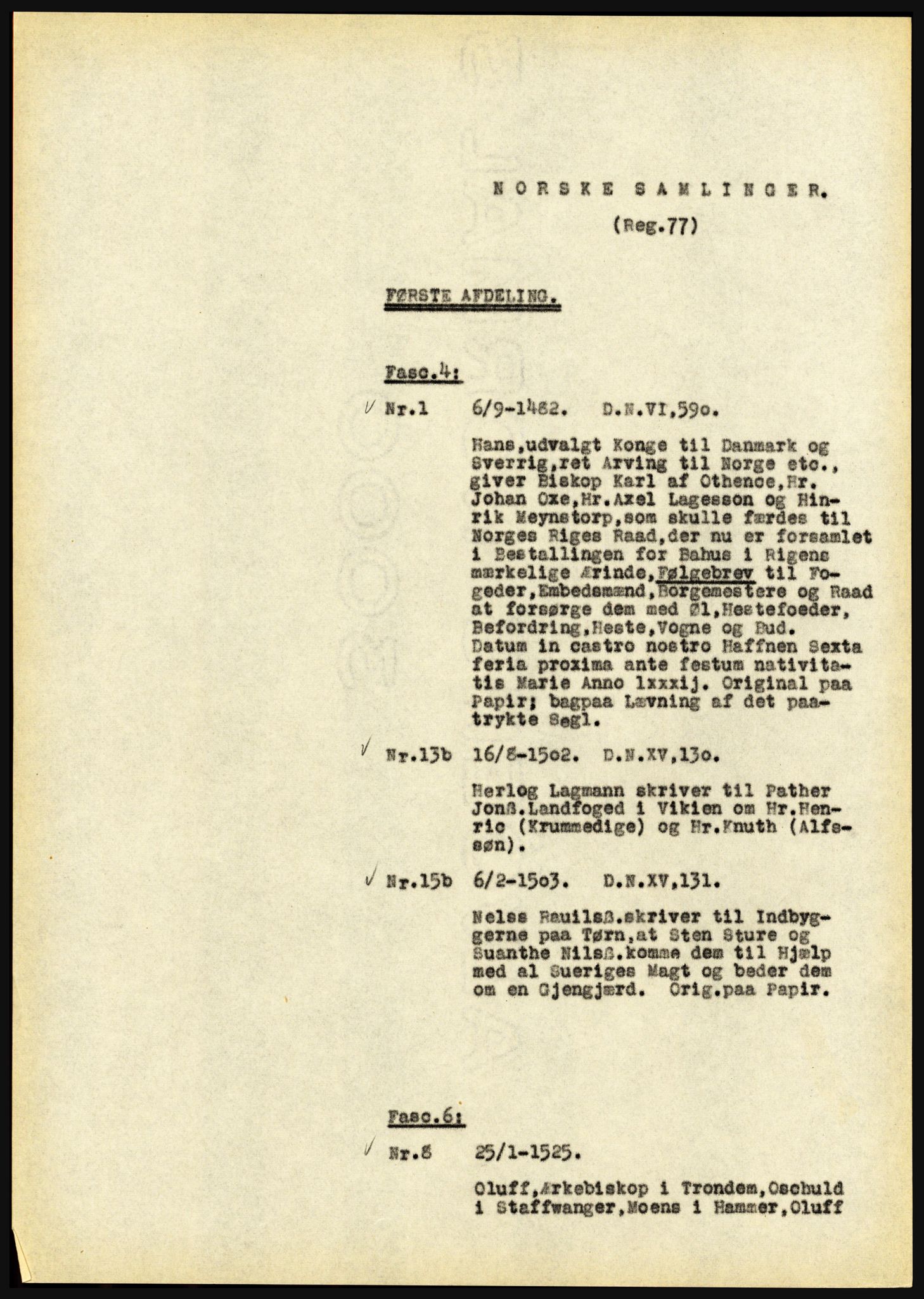 Riksarkivet, Seksjon for eldre arkiv og spesialsamlinger, AV/RA-EA-6797/H/Ha, 1953, s. 1