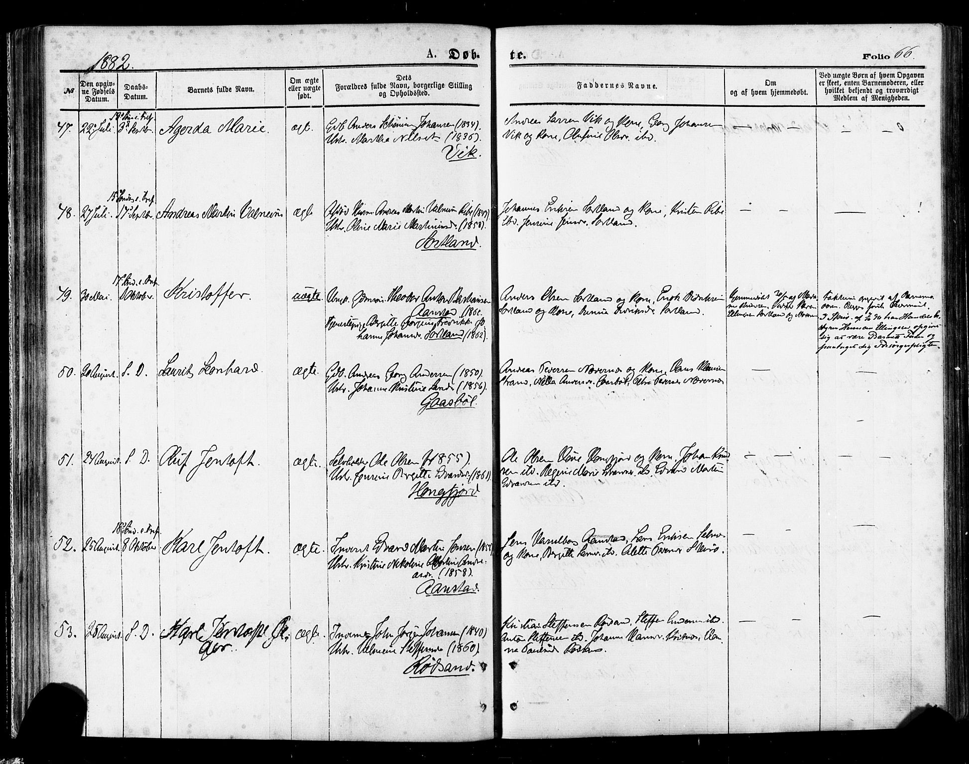 Ministerialprotokoller, klokkerbøker og fødselsregistre - Nordland, AV/SAT-A-1459/895/L1370: Ministerialbok nr. 895A05, 1873-1884, s. 66