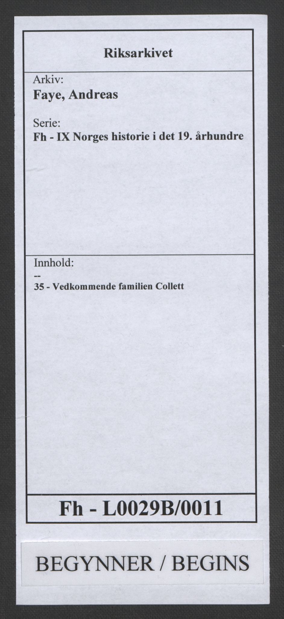 Faye, Andreas, AV/RA-PA-0015/F/Fh/L0029B/0011: -- / Vedkommende familien Collett, s. 1