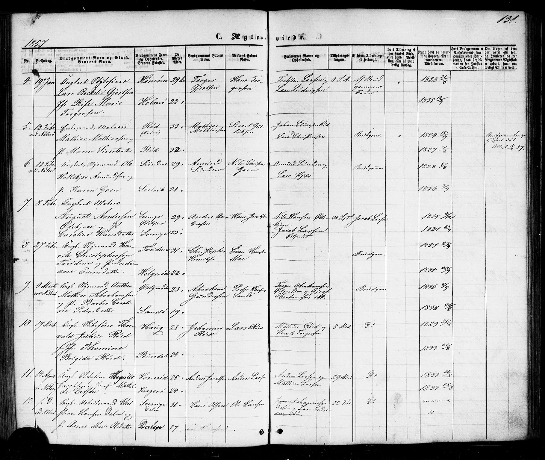 Nøtterøy kirkebøker, AV/SAKO-A-354/G/Gb/L0001: Klokkerbok nr. II 1, 1856-1874, s. 131