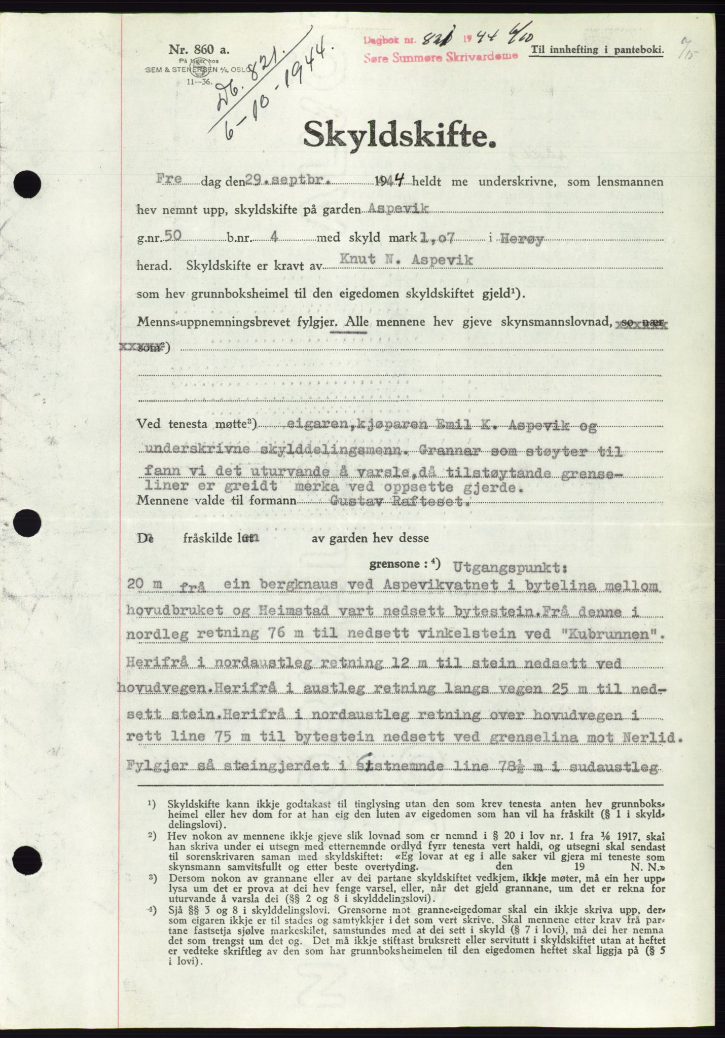Søre Sunnmøre sorenskriveri, SAT/A-4122/1/2/2C/L0076: Pantebok nr. 2A, 1943-1944, Dagboknr: 821/1944
