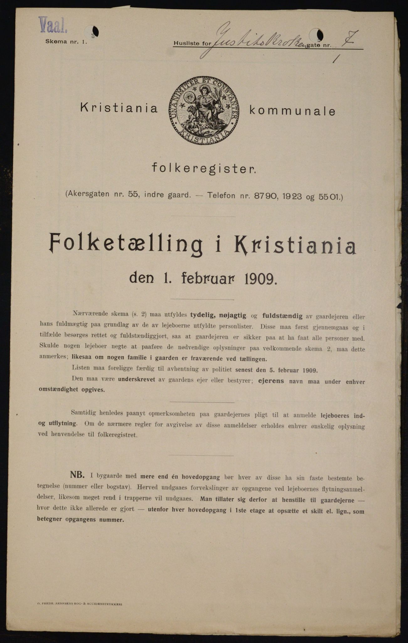 OBA, Kommunal folketelling 1.2.1909 for Kristiania kjøpstad, 1909, s. 43546