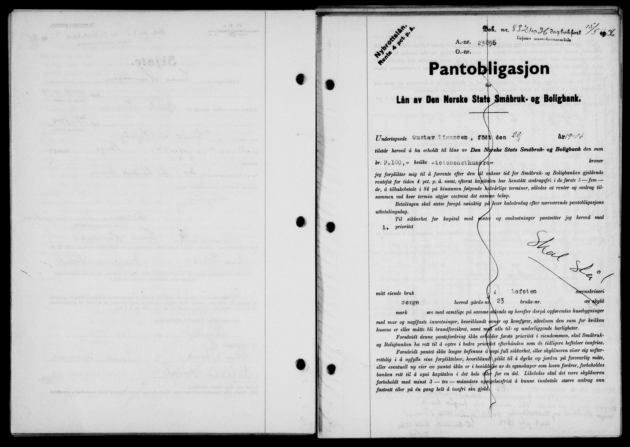 Lofoten sorenskriveri, SAT/A-0017/1/2/2C/L0033b: Pantebok nr. 33b, 1936-1936, Dagboknr: 832/1936