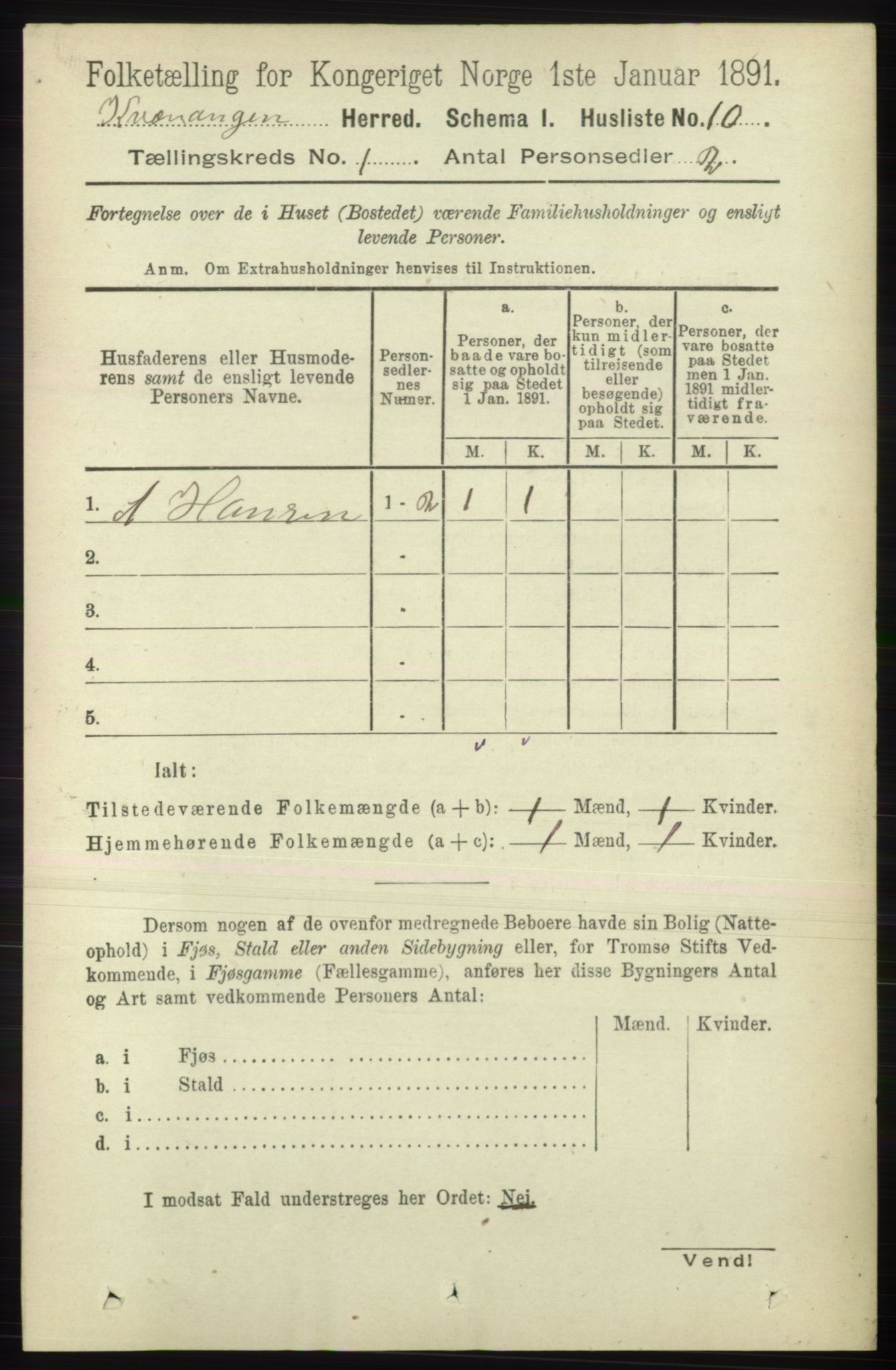 RA, Folketelling 1891 for 1943 Kvænangen herred, 1891, s. 23