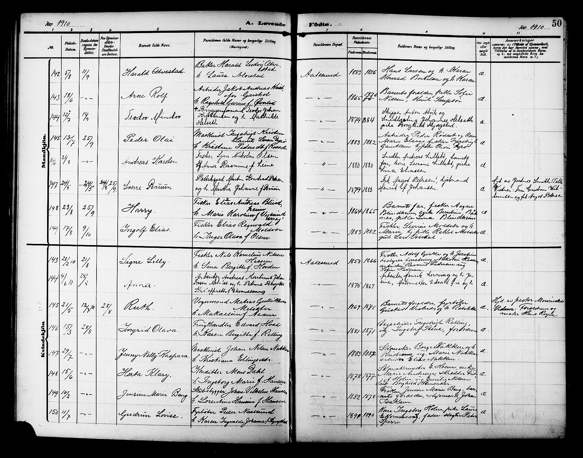 Ministerialprotokoller, klokkerbøker og fødselsregistre - Møre og Romsdal, SAT/A-1454/529/L0471: Klokkerbok nr. 529C08, 1909-1921, s. 50