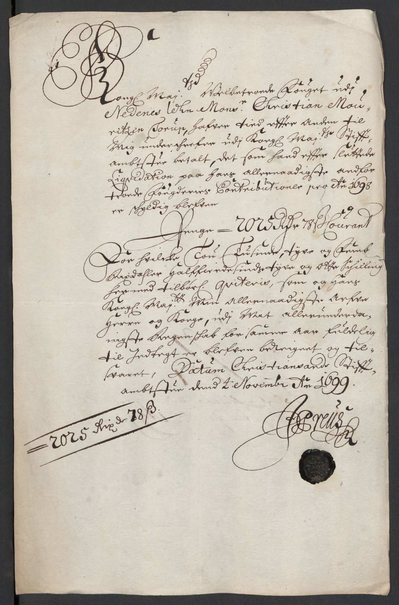 Rentekammeret inntil 1814, Reviderte regnskaper, Fogderegnskap, RA/EA-4092/R39/L2314: Fogderegnskap Nedenes, 1698-1699, s. 285