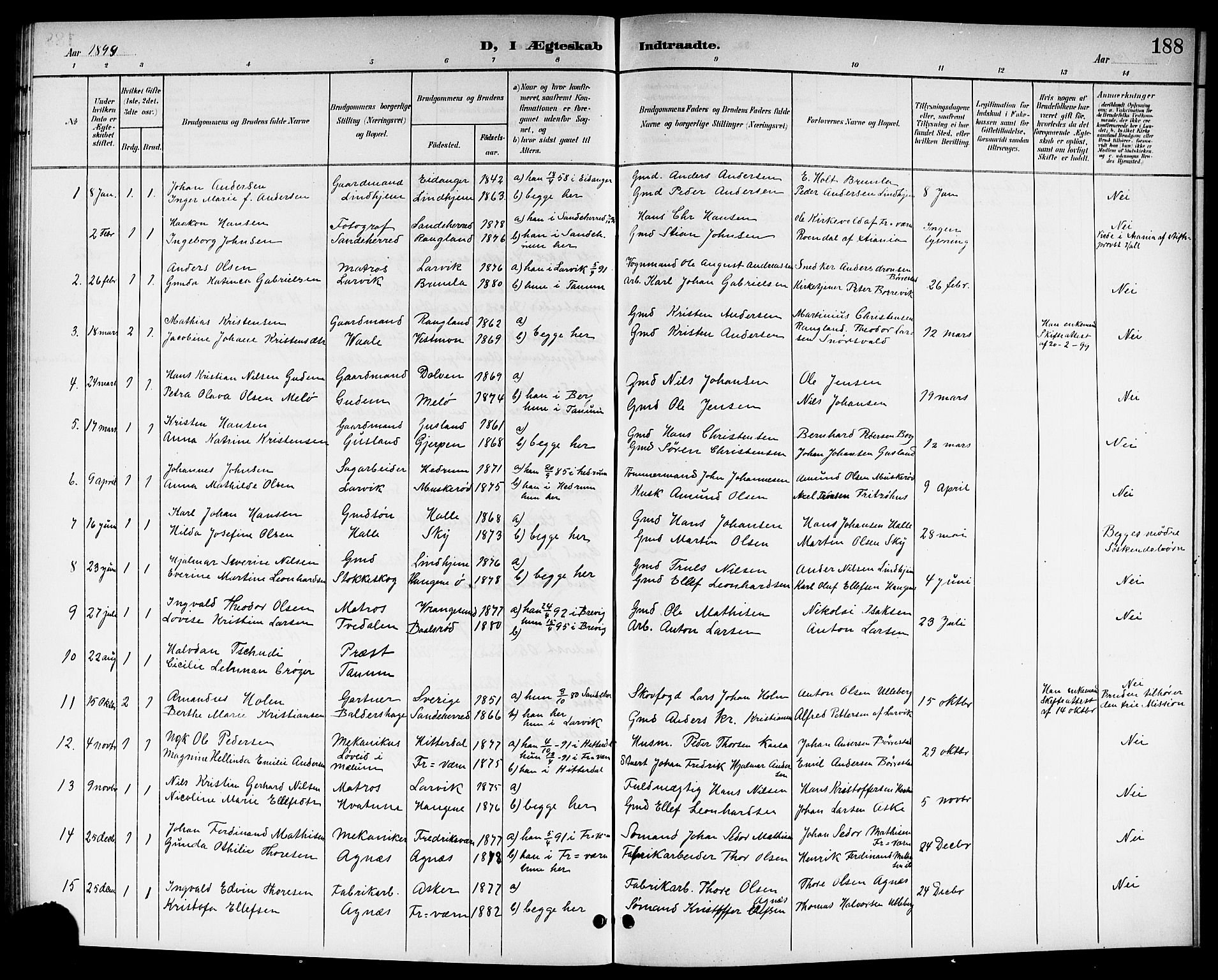 Brunlanes kirkebøker, AV/SAKO-A-342/G/Ga/L0004: Klokkerbok nr. I 4, 1898-1921, s. 188