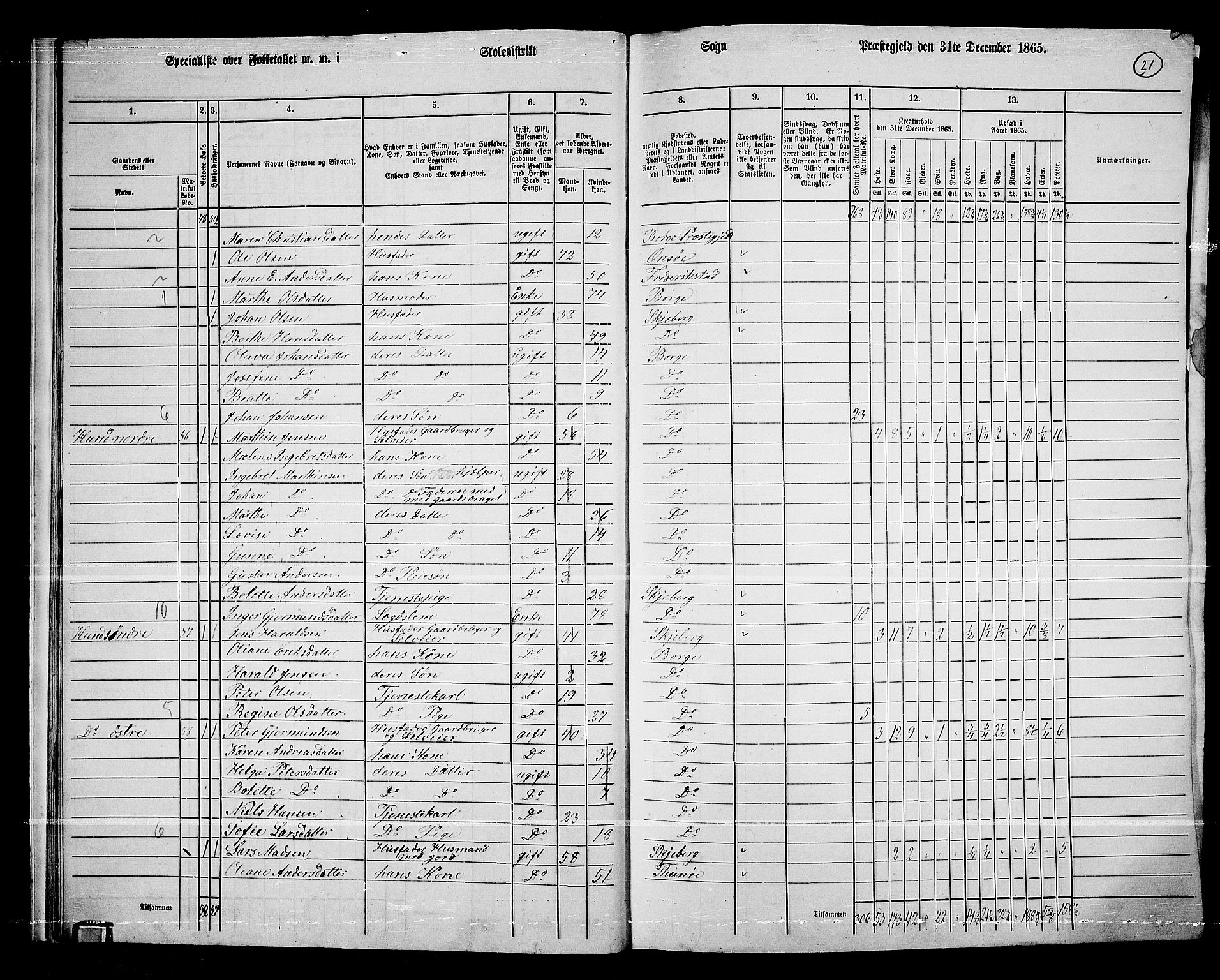 RA, Folketelling 1865 for 0113P Borge prestegjeld, 1865, s. 21