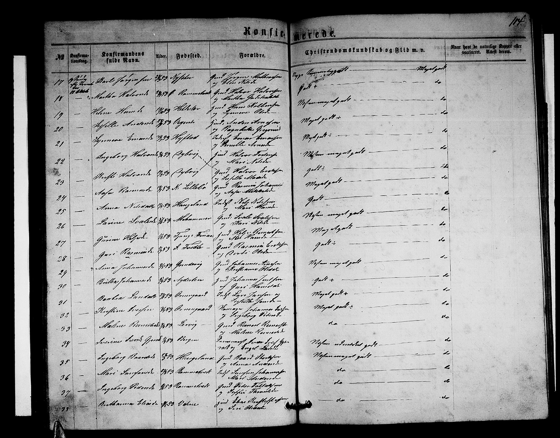 Stord sokneprestembete, AV/SAB-A-78201/H/Hab/Haba/L0001: Klokkerbok nr. A 1, 1864-1878, s. 114