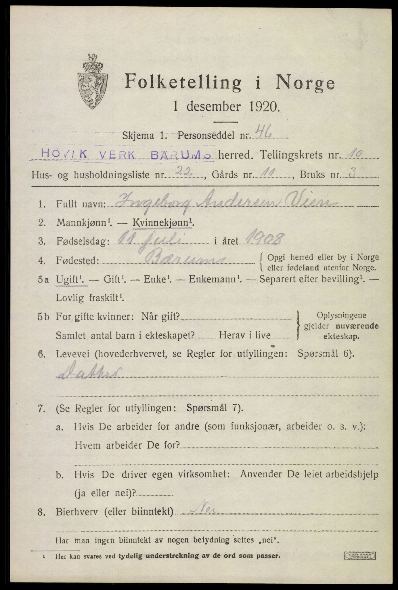 SAO, Folketelling 1920 for 0219 Bærum herred, 1920, s. 24180