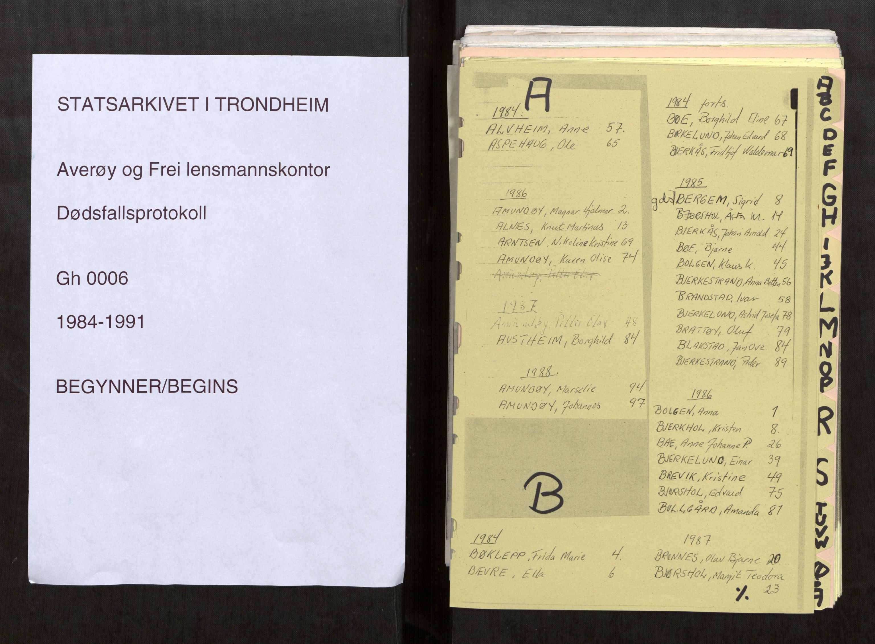 Averøy og Frei lensmannskontor, AV/SAT-A-1091/3/Gh/L0006: Dødsfallsprotokoll, 1984-1991