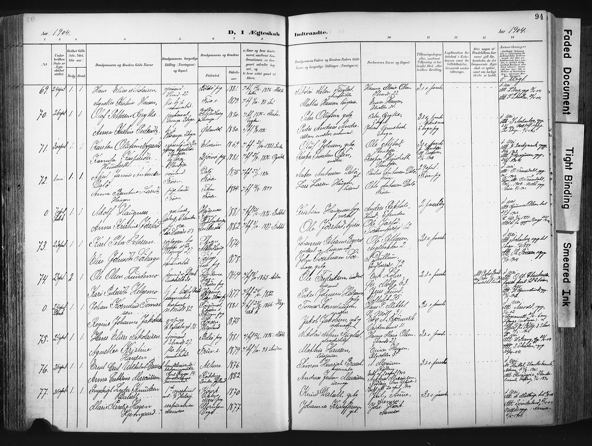 Ministerialprotokoller, klokkerbøker og fødselsregistre - Sør-Trøndelag, SAT/A-1456/604/L0201: Ministerialbok nr. 604A21, 1901-1911, s. 94