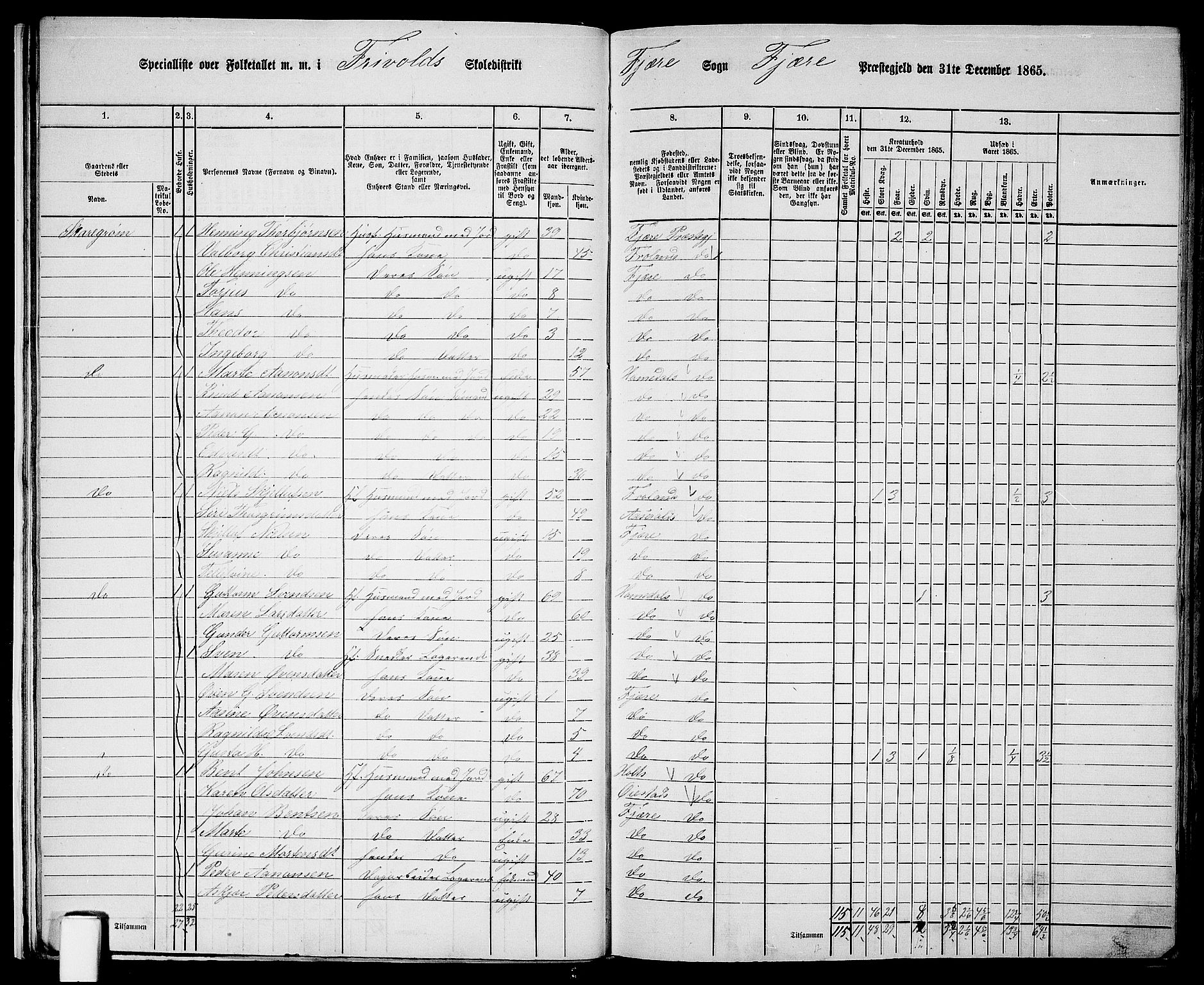 RA, Folketelling 1865 for 0923L Fjære prestegjeld, Fjære sokn, 1865, s. 18