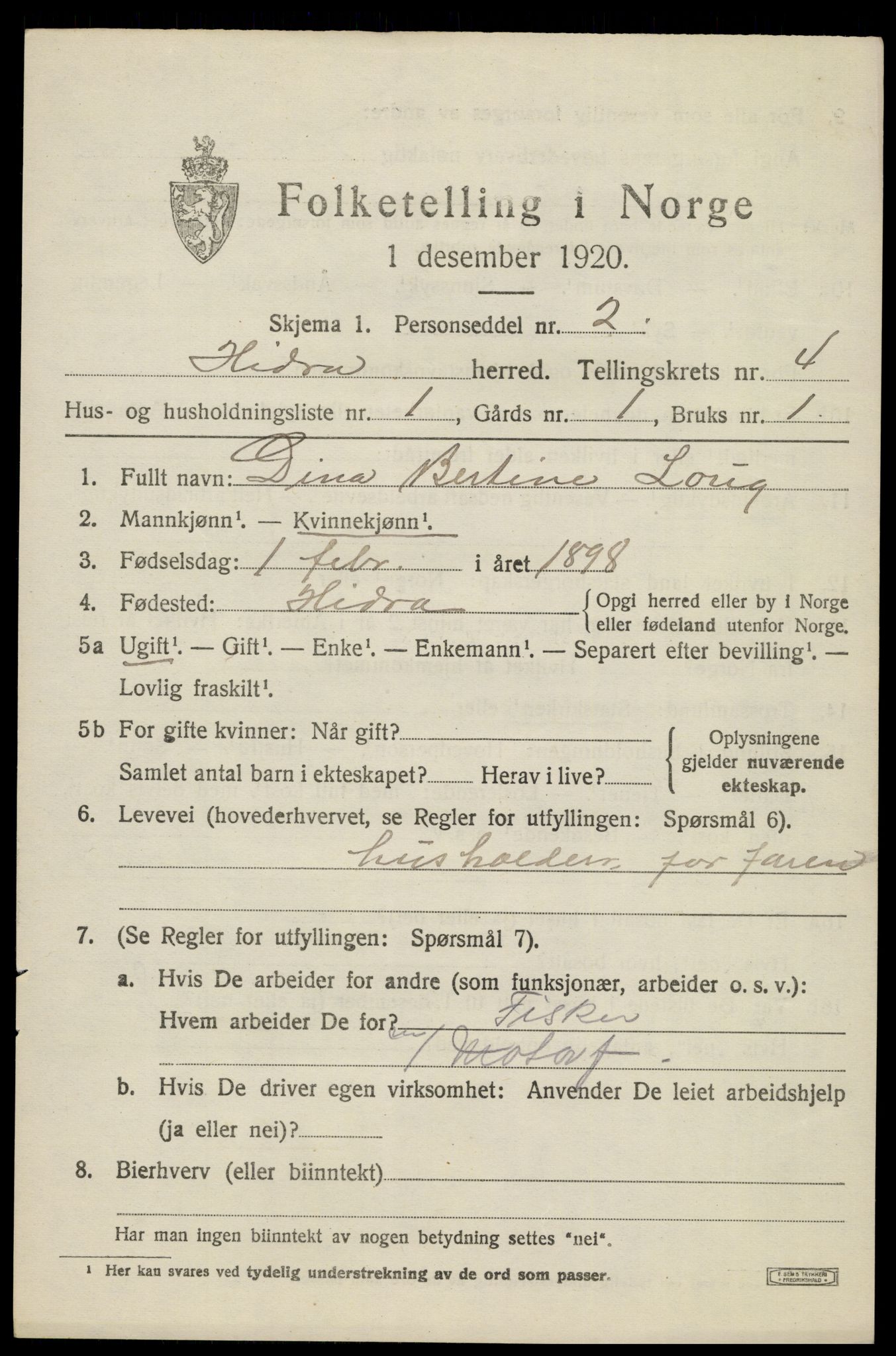 SAK, Folketelling 1920 for 1042 Hidra herred, 1920, s. 2088
