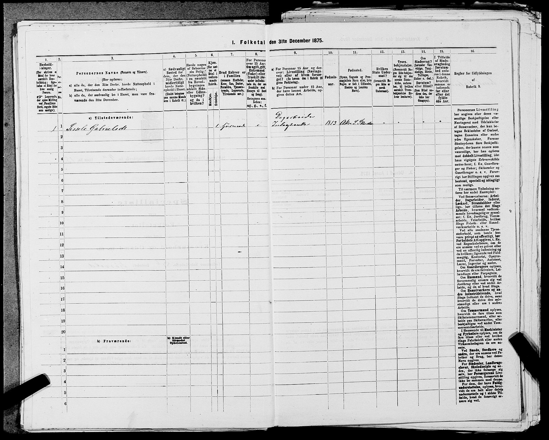 SAST, Folketelling 1875 for 1150L Skudenes prestegjeld, Falnes sokn, Åkra sokn og Ferkingstad sokn, 1875, s. 387