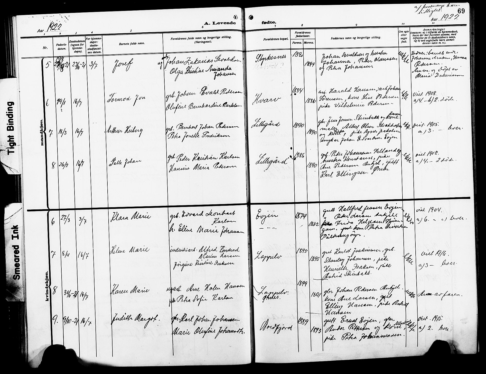 Ministerialprotokoller, klokkerbøker og fødselsregistre - Nordland, AV/SAT-A-1459/854/L0787: Klokkerbok nr. 854C03, 1913-1926, s. 69