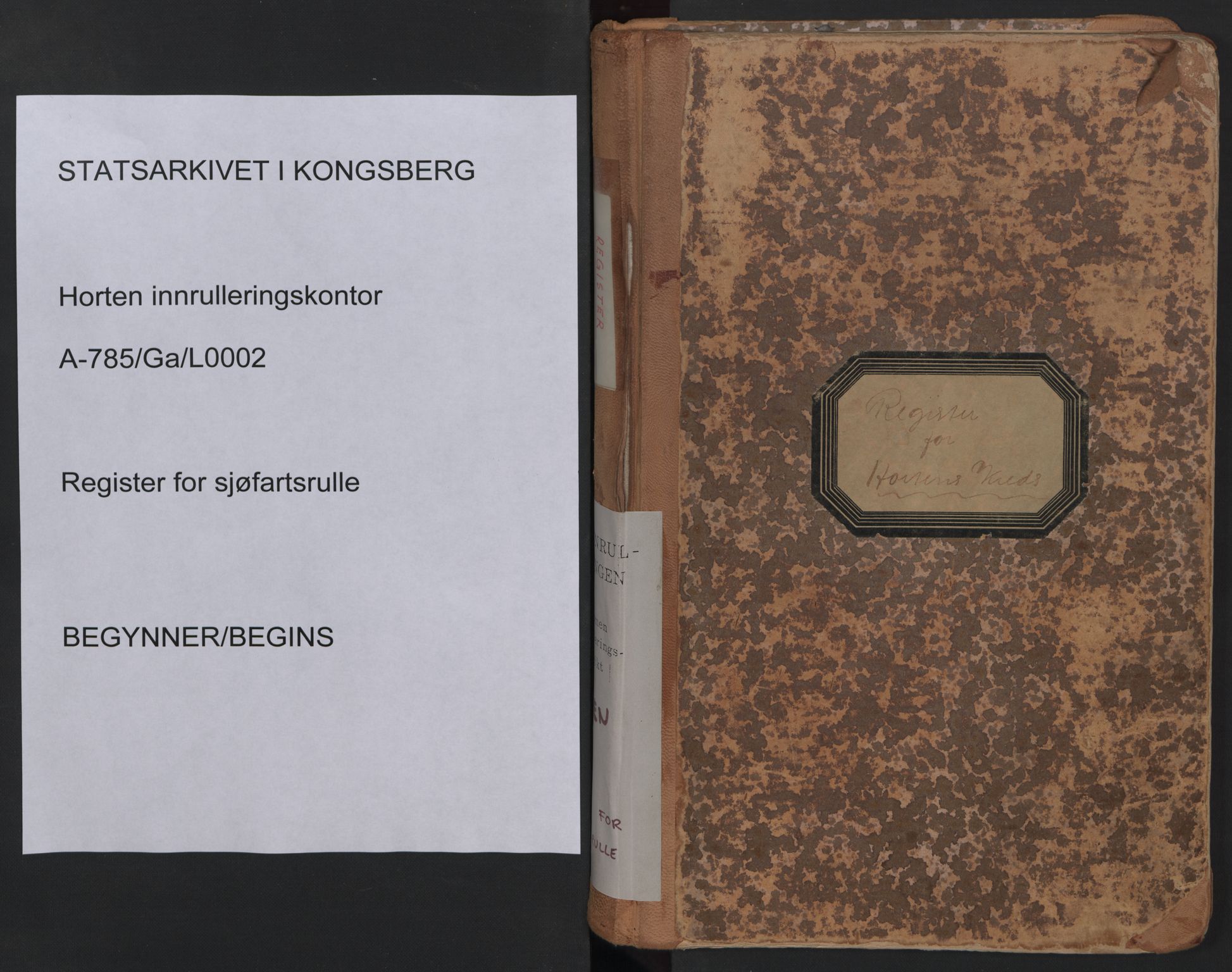 Horten innrulleringskontor, SAKO/A-785/G/Ga/L0002: Register for sjøfartsrulle, 1860-1948, s. 1