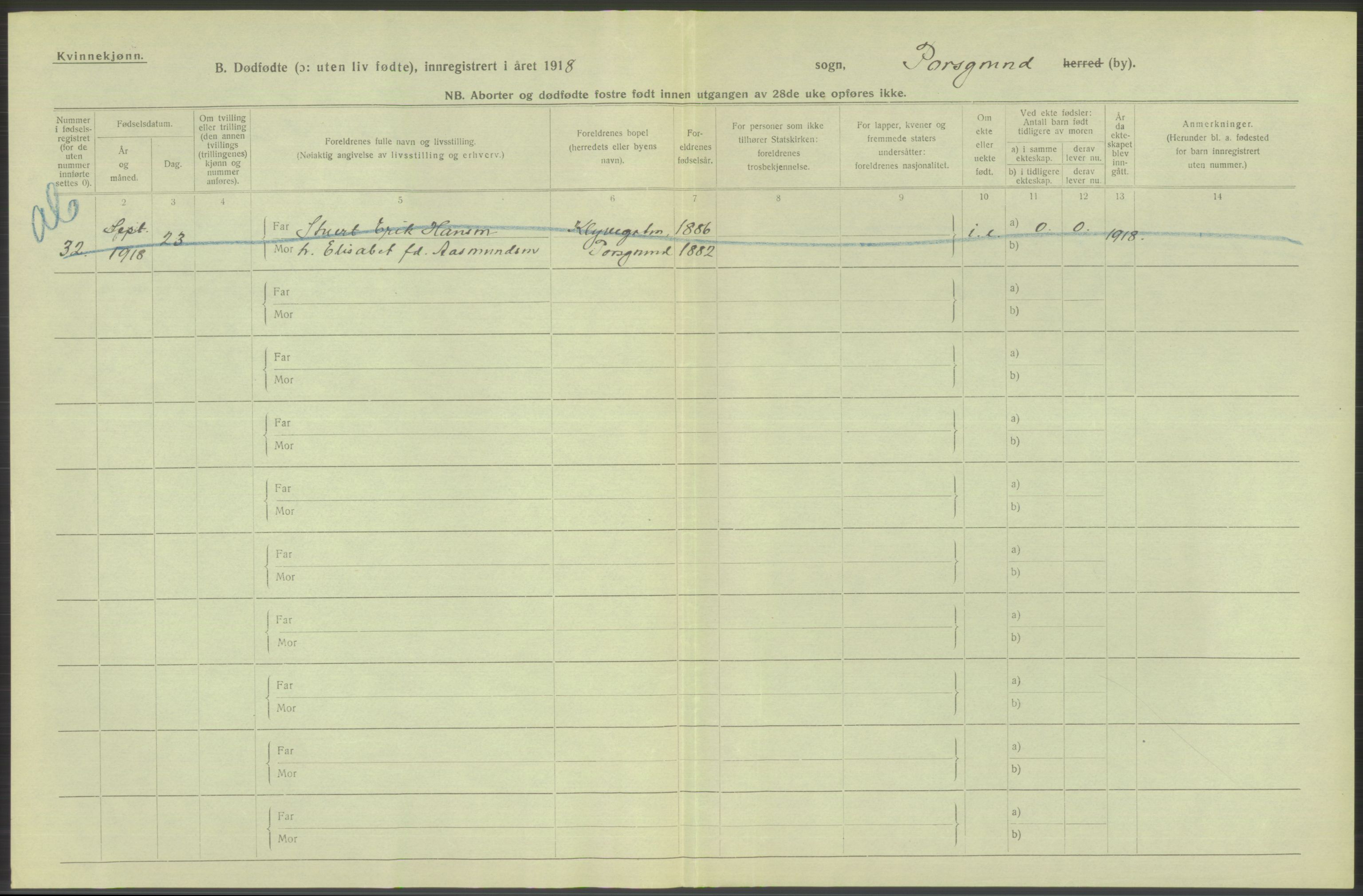 Statistisk sentralbyrå, Sosiodemografiske emner, Befolkning, AV/RA-S-2228/D/Df/Dfb/Dfbh/L0025: Telemark fylke: Gifte, dødfødte. Bygder og byer., 1918, s. 298