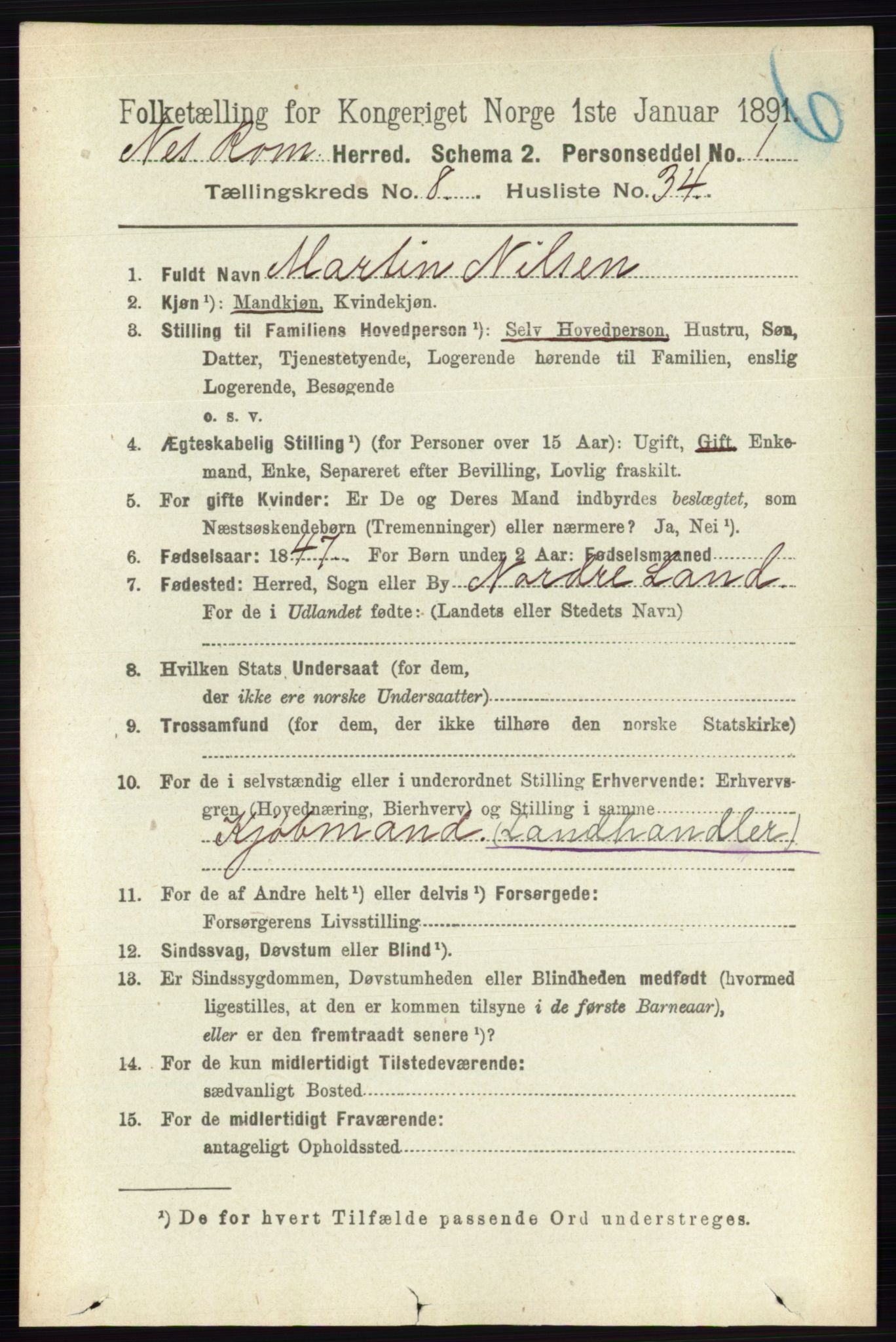 RA, Folketelling 1891 for 0236 Nes herred, 1891, s. 4813