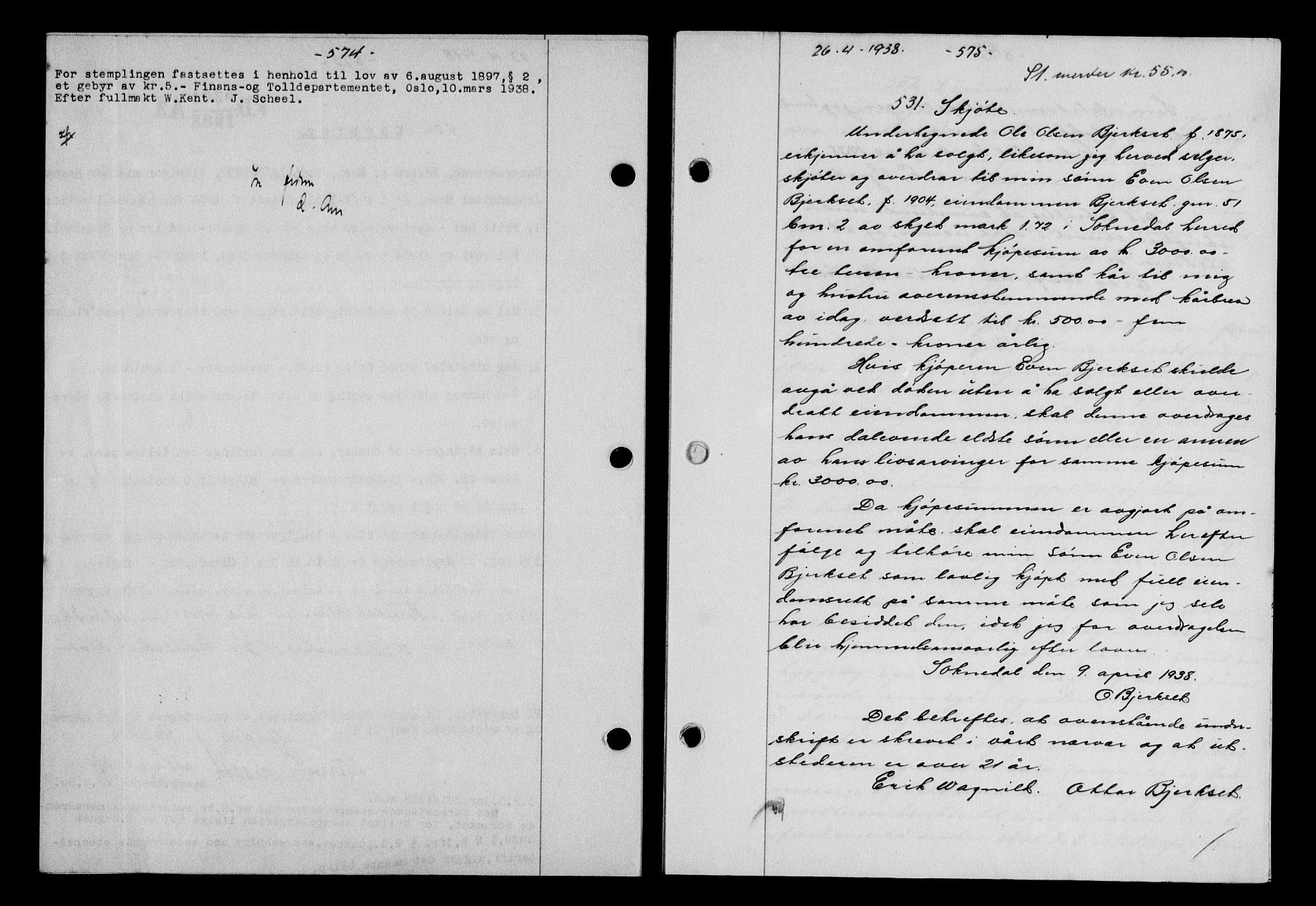 Gauldal sorenskriveri, SAT/A-0014/1/2/2C/L0048: Pantebok nr. 51-52, 1937-1938, s. 574, Dagboknr: 531/1938