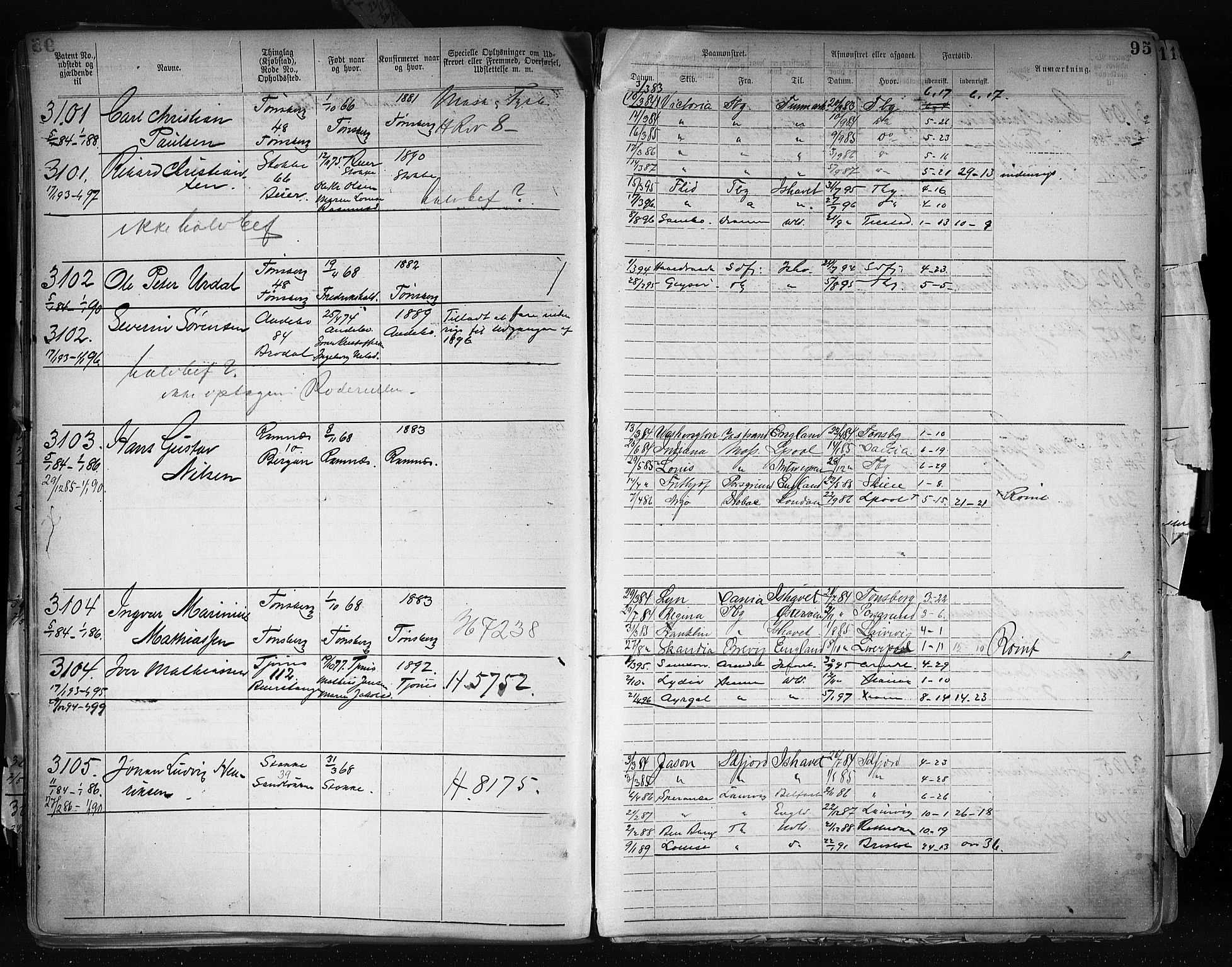 Tønsberg innrulleringskontor, AV/SAKO-A-786/F/Fb/L0003: Annotasjonsrulle Patent nr. 2646-5149, 1881-1892, s. 97