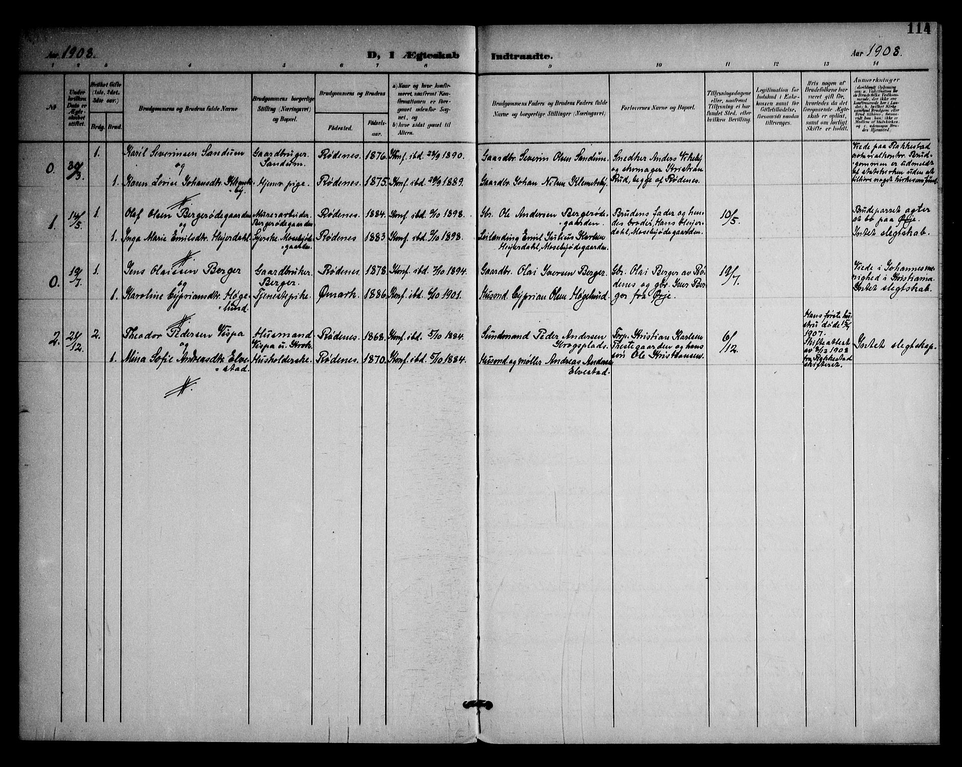 Rødenes prestekontor Kirkebøker, AV/SAO-A-2005/F/Fa/L0011: Ministerialbok nr. I 11, 1901-1910, s. 114