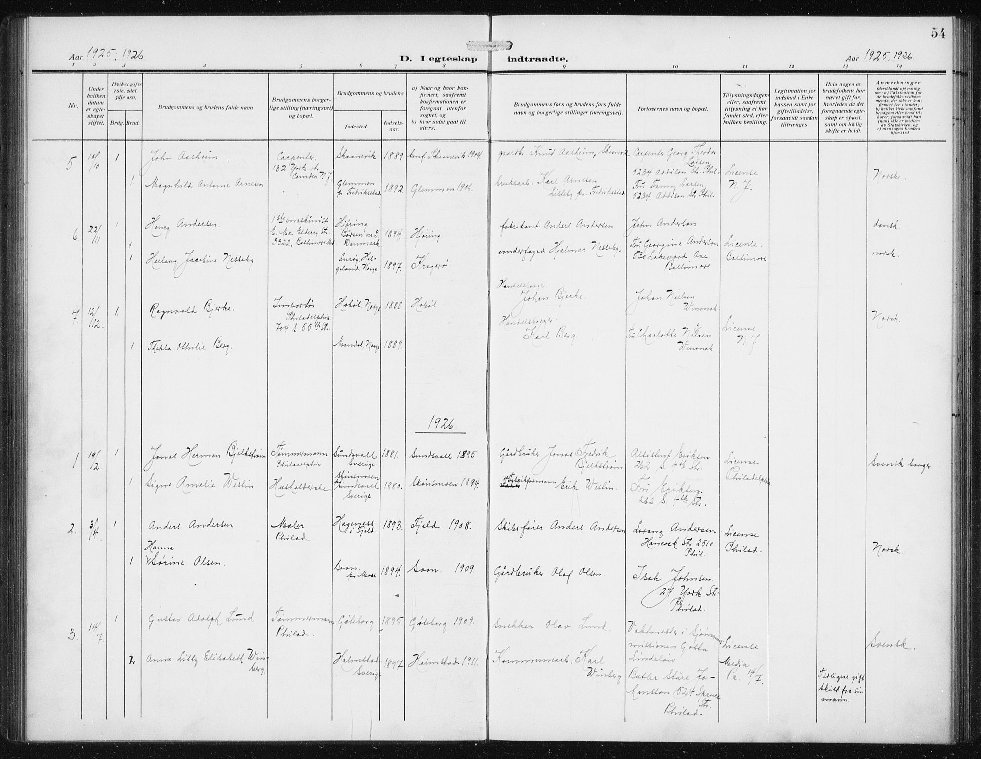 Den norske sjømannsmisjon i utlandet/Philadelphia, SAB/SAB/PA-0113/H/Ha/L0001: Ministerialbok nr. A 1, 1912-1931, s. 54