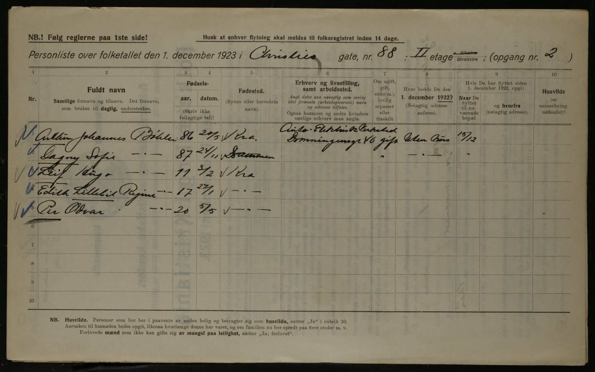 OBA, Kommunal folketelling 1.12.1923 for Kristiania, 1923, s. 14401