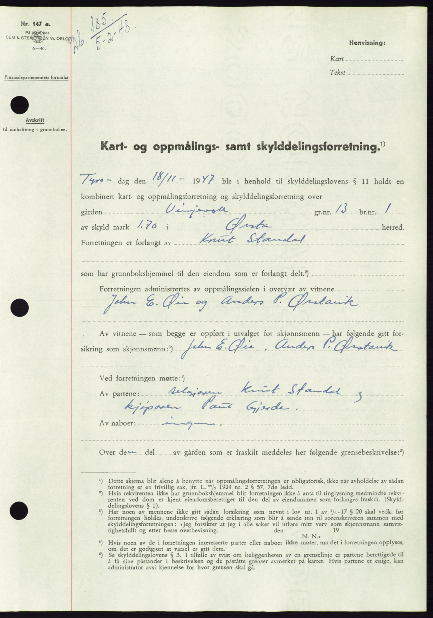 Søre Sunnmøre sorenskriveri, SAT/A-4122/1/2/2C/L0082: Pantebok nr. 8A, 1948-1948, Dagboknr: 185/1948