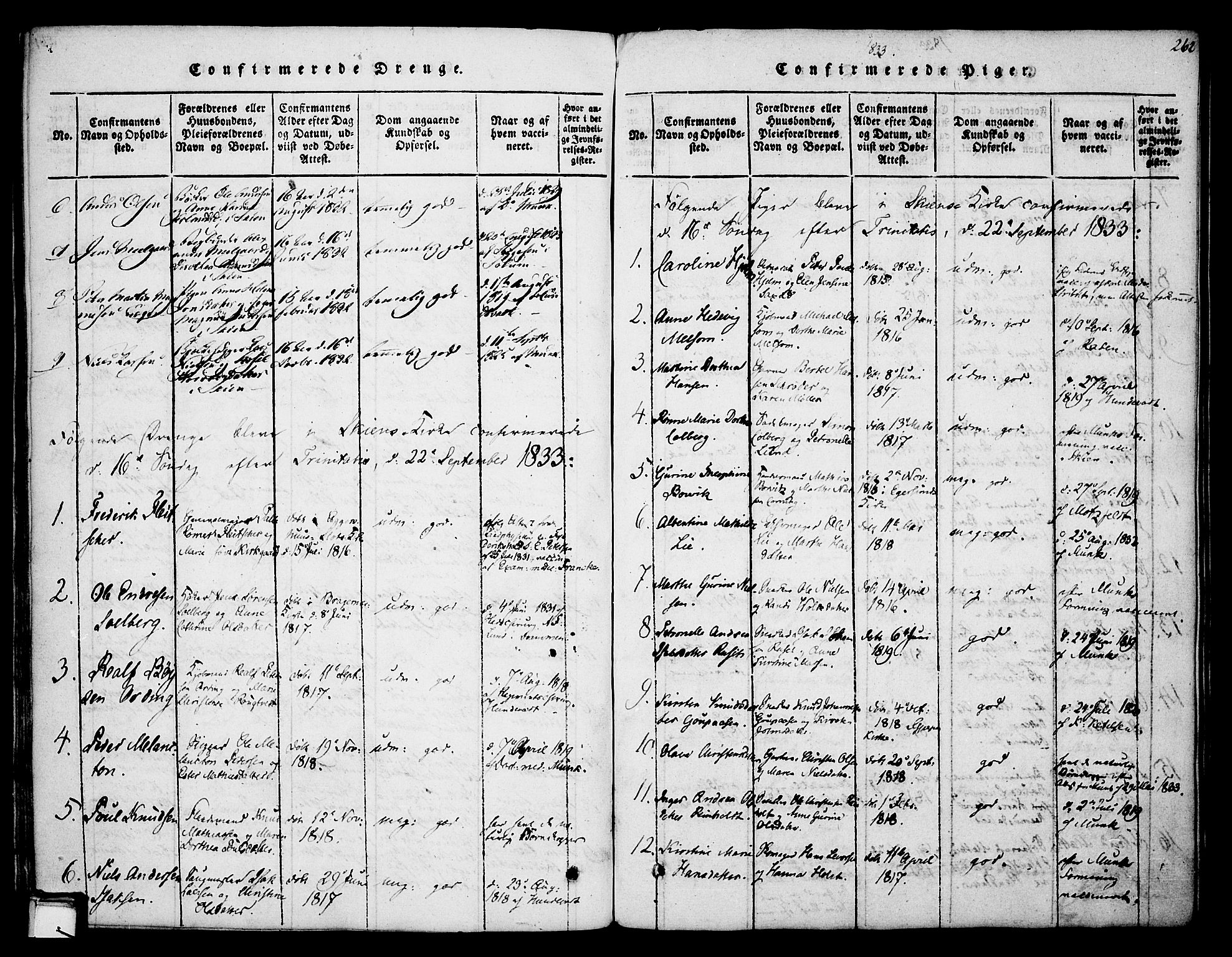 Skien kirkebøker, AV/SAKO-A-302/F/Fa/L0005: Ministerialbok nr. 5, 1814-1843, s. 262