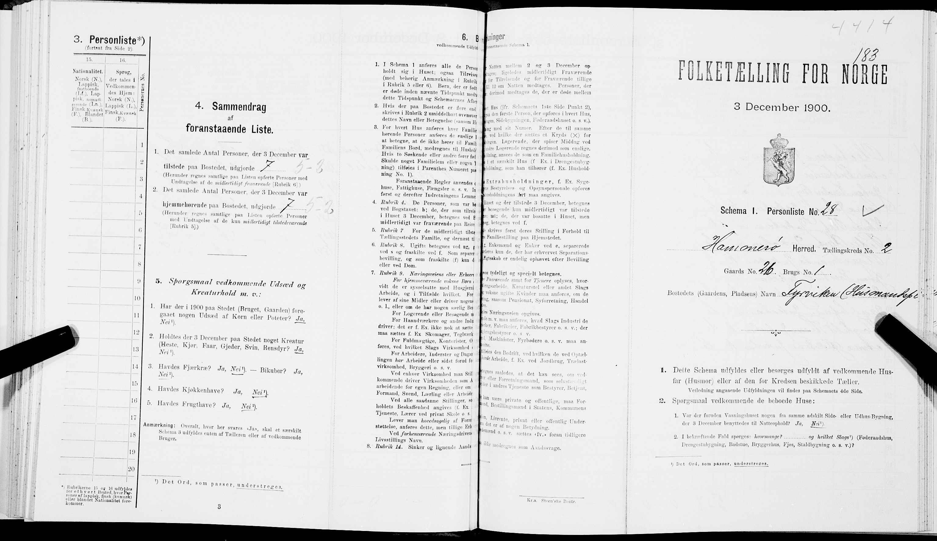 SAT, Folketelling 1900 for 1849 Hamarøy herred, 1900, s. 200