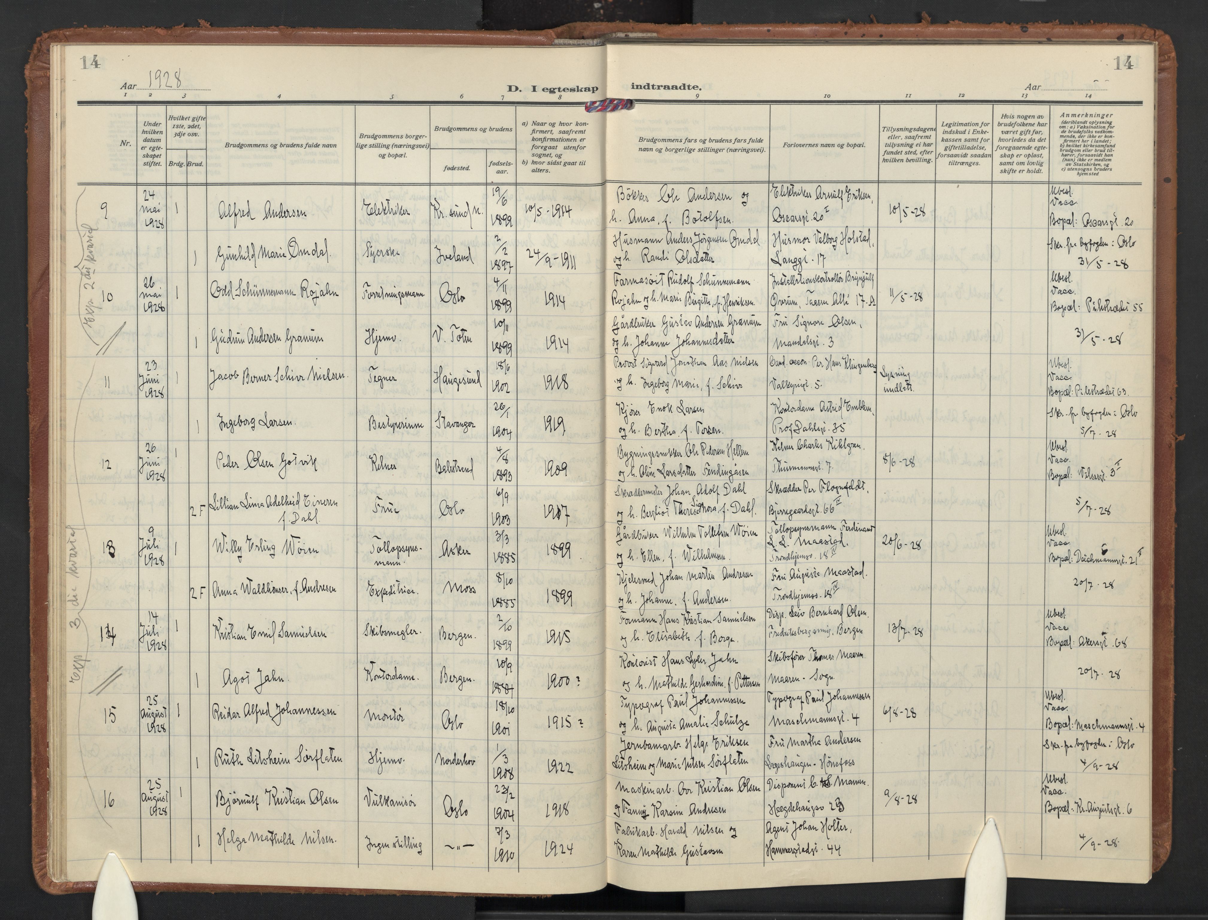 Trefoldighet prestekontor Kirkebøker, AV/SAO-A-10882/F/Fg: Ministerialbok nr. VII 2, 1923-1940, s. 14
