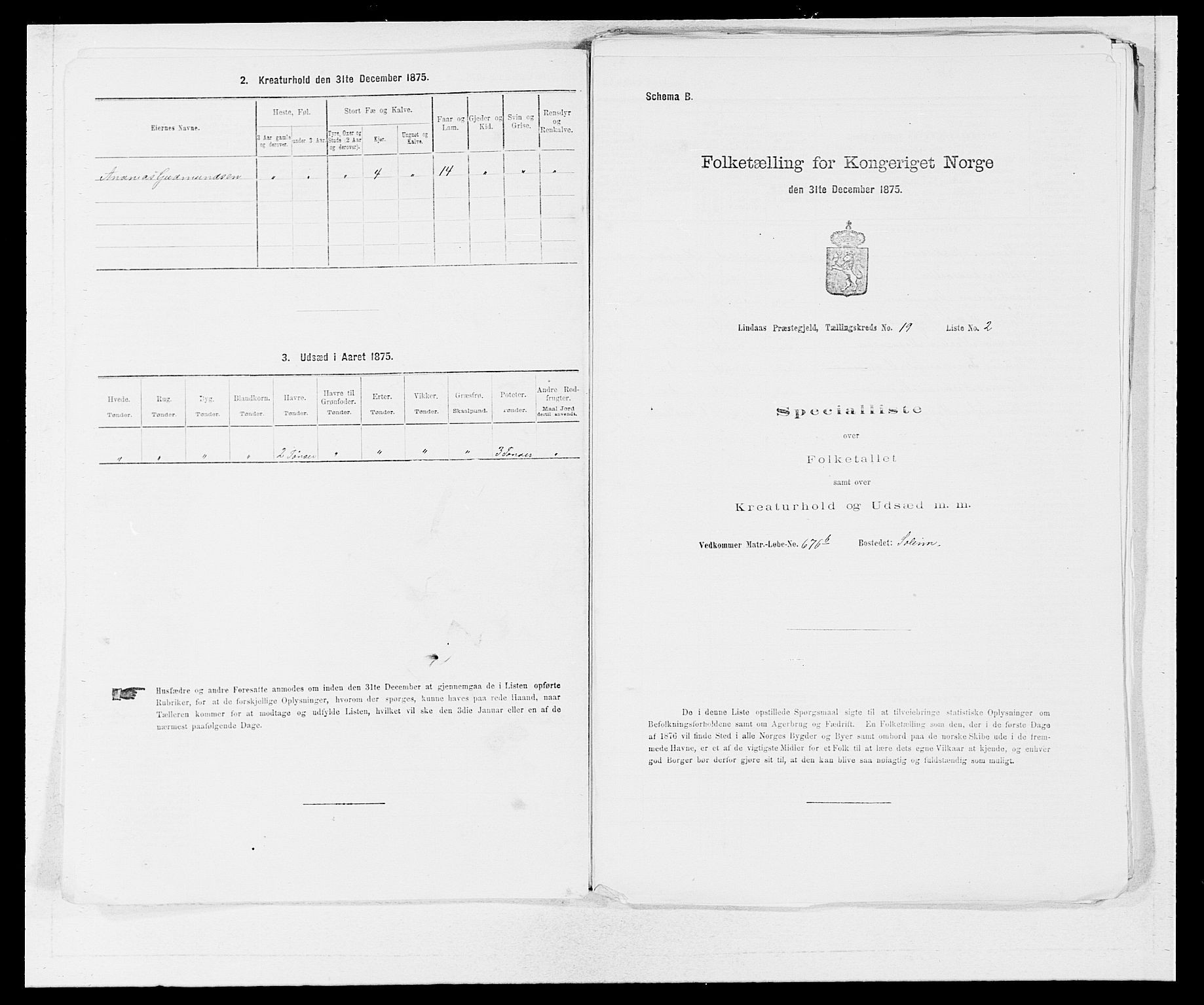 SAB, Folketelling 1875 for 1263P Lindås prestegjeld, 1875, s. 2043