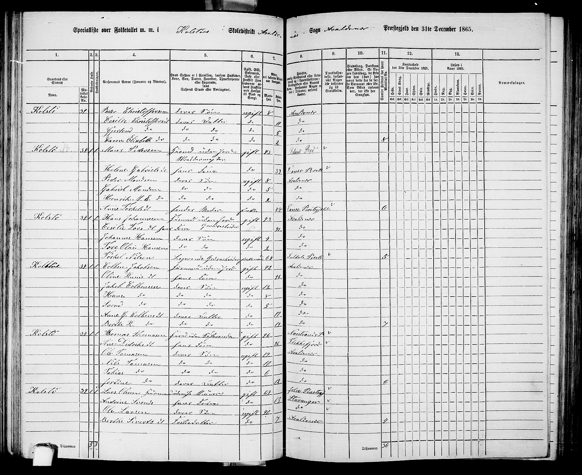 RA, Folketelling 1865 for 1147P Avaldsnes prestegjeld, 1865, s. 126