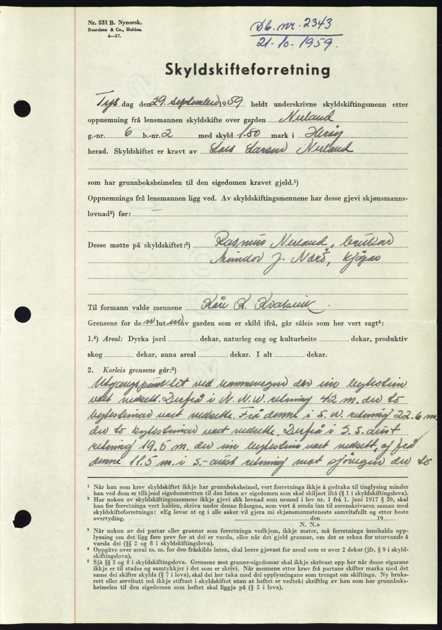 Søre Sunnmøre sorenskriveri, AV/SAT-A-4122/1/2/2C/L0113: Pantebok nr. 39A, 1959-1959, Dagboknr: 2343/1959