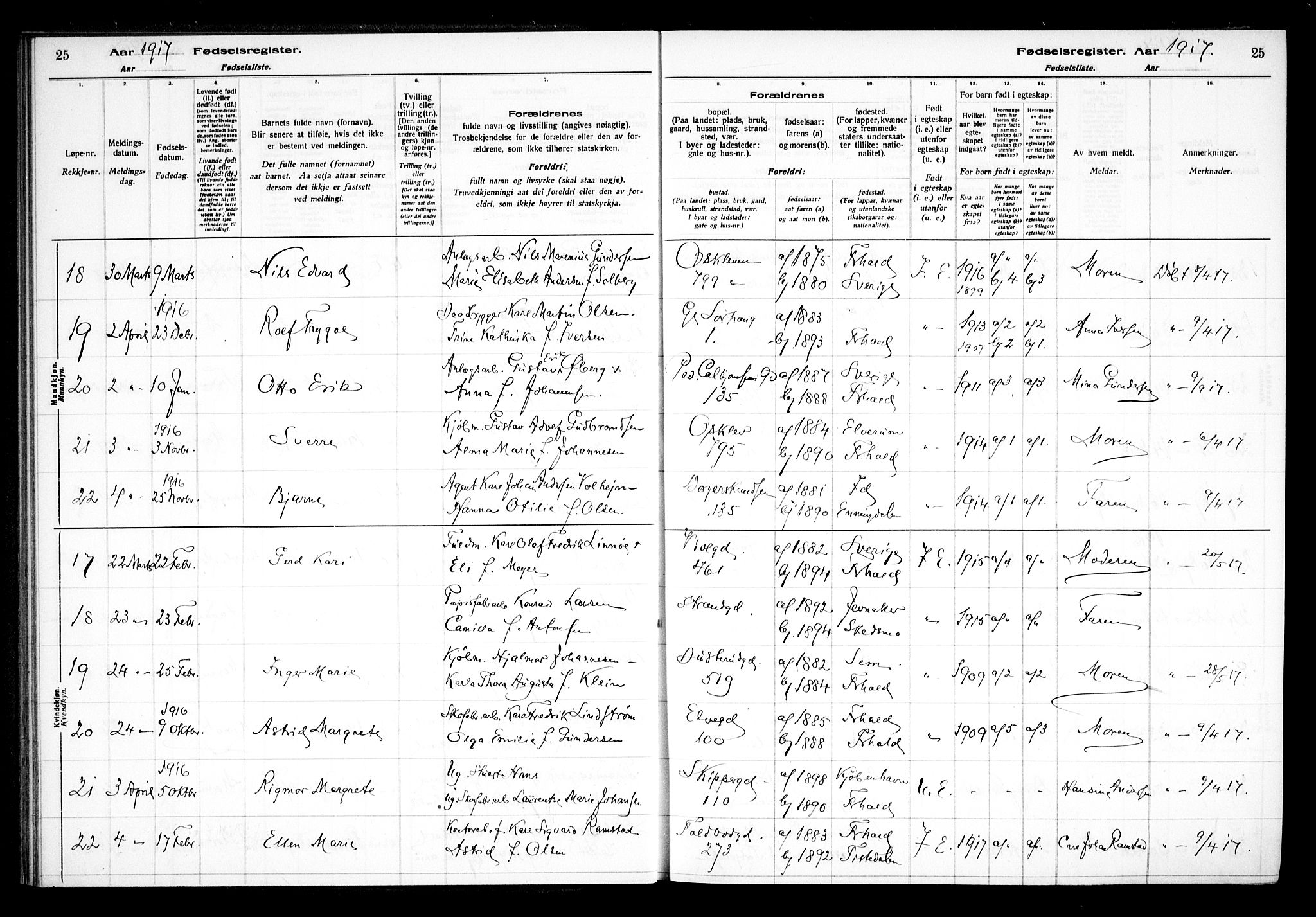 Halden prestekontor Kirkebøker, AV/SAO-A-10909/J/Ja/L0001: Fødselsregister nr. I 1, 1916-1925, s. 25