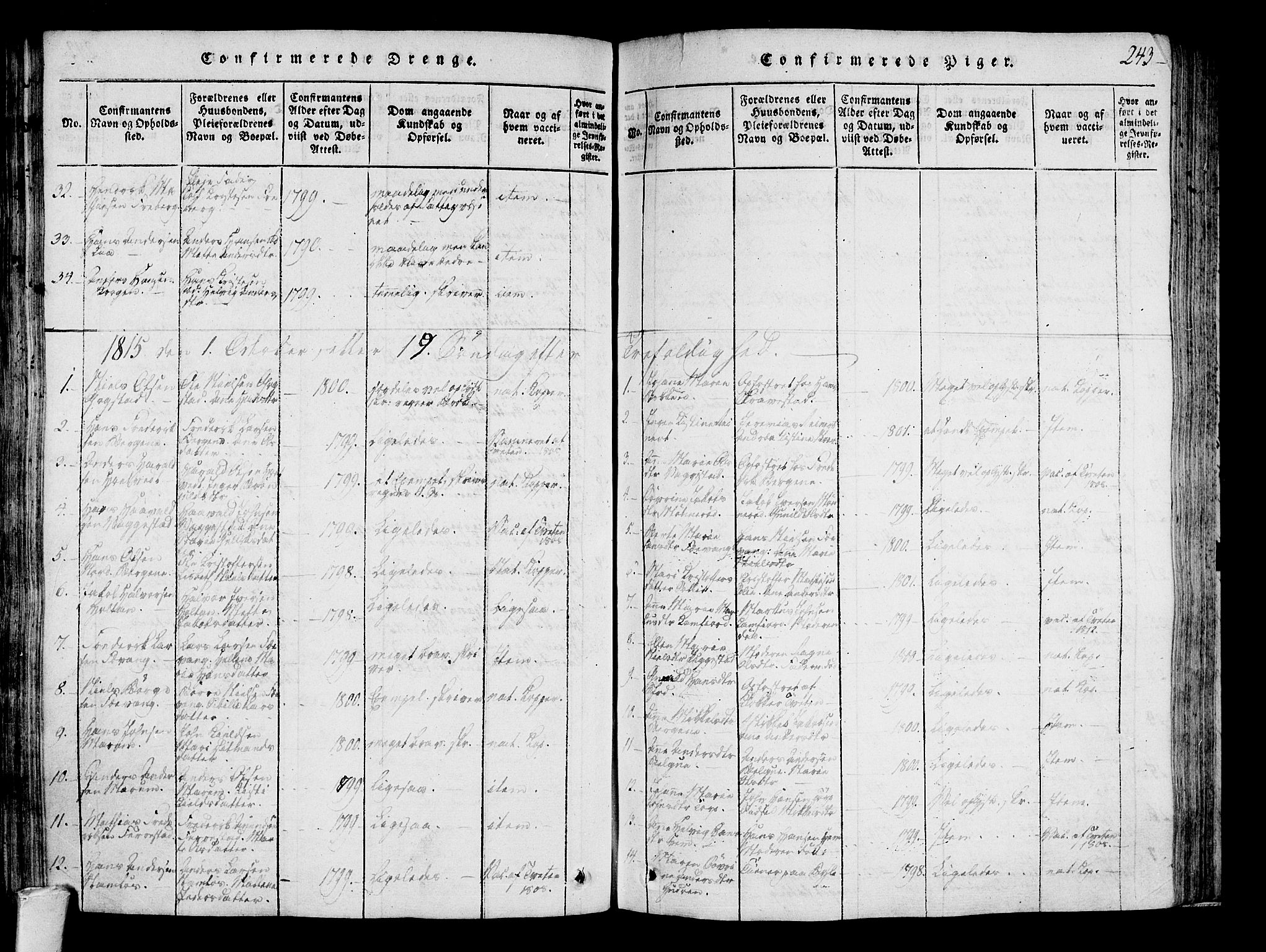 Sandar kirkebøker, AV/SAKO-A-243/F/Fa/L0004: Ministerialbok nr. 4, 1814-1832, s. 243
