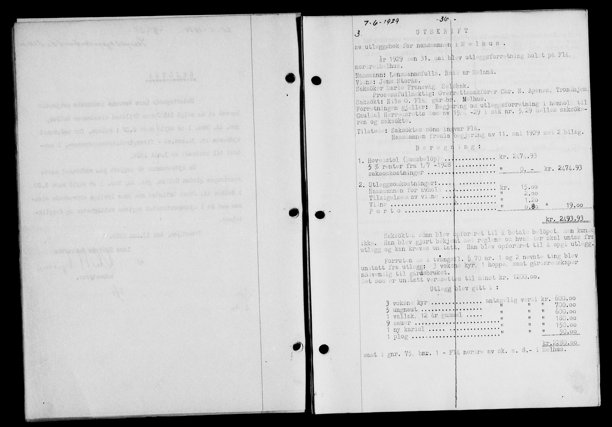 Gauldal sorenskriveri, SAT/A-0014/1/2/2C/L0038: Pantebok nr. 39, 1929-1930, Tingl.dato: 07.06.1929