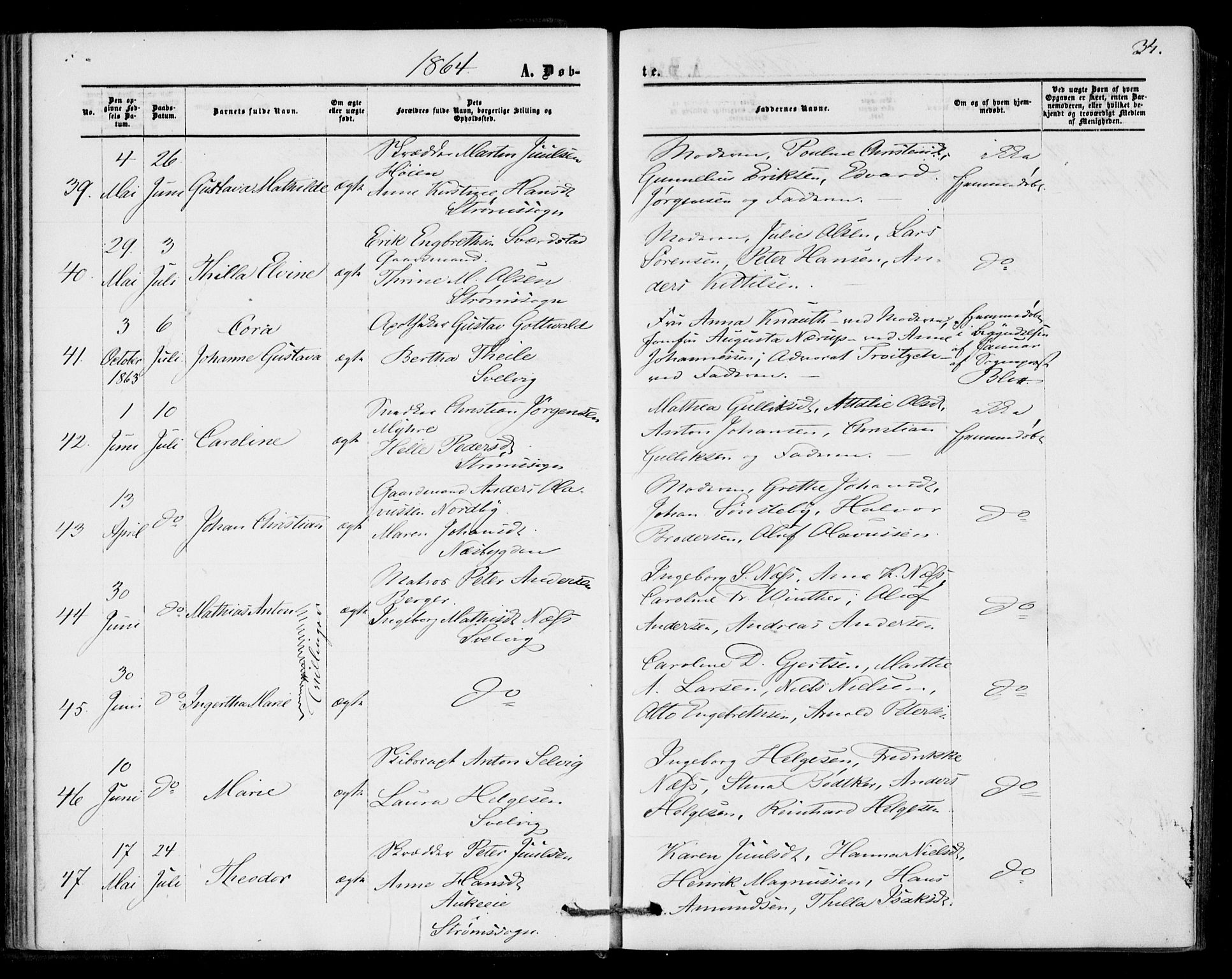 Strømm kirkebøker, AV/SAKO-A-322/F/Fa/L0001: Ministerialbok nr. I 1, 1861-1869, s. 34