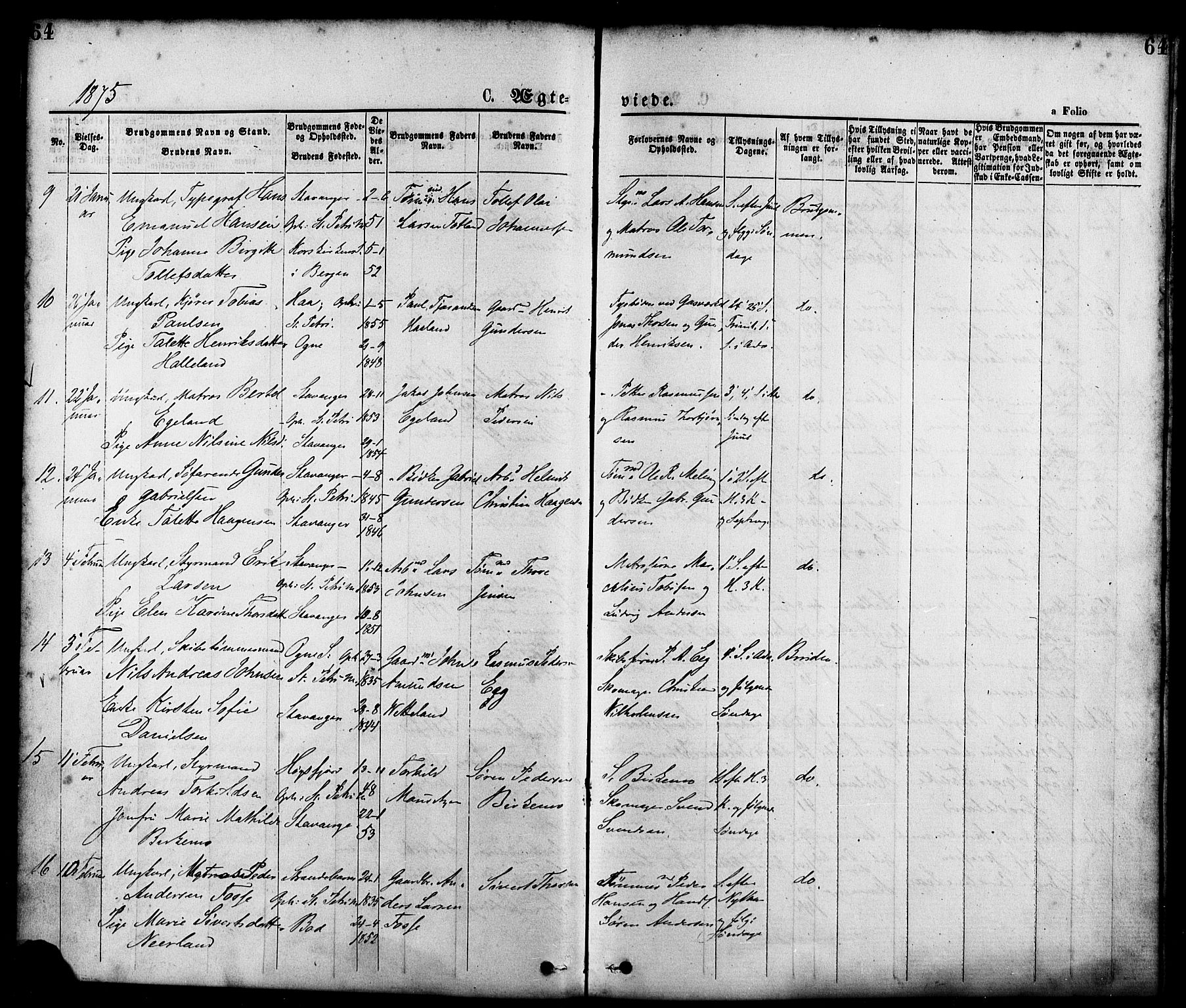 St. Petri sokneprestkontor, AV/SAST-A-101813/001/30/30BA/L0010: Ministerialbok nr. A 10, 1869-1878, s. 64