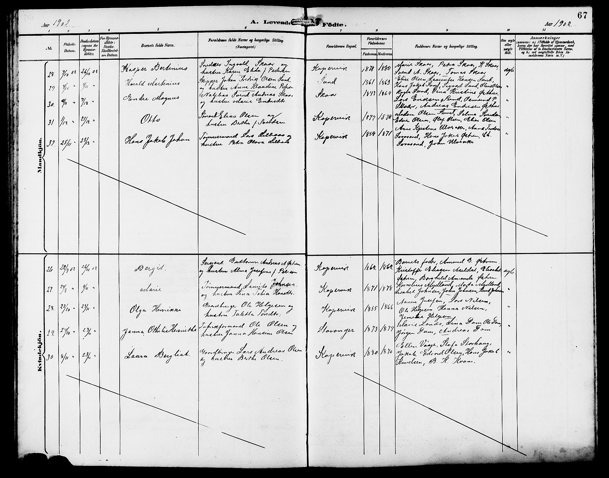 Kopervik sokneprestkontor, AV/SAST-A-101850/H/Ha/Hab/L0003: Klokkerbok nr. B 3, 1891-1909, s. 67