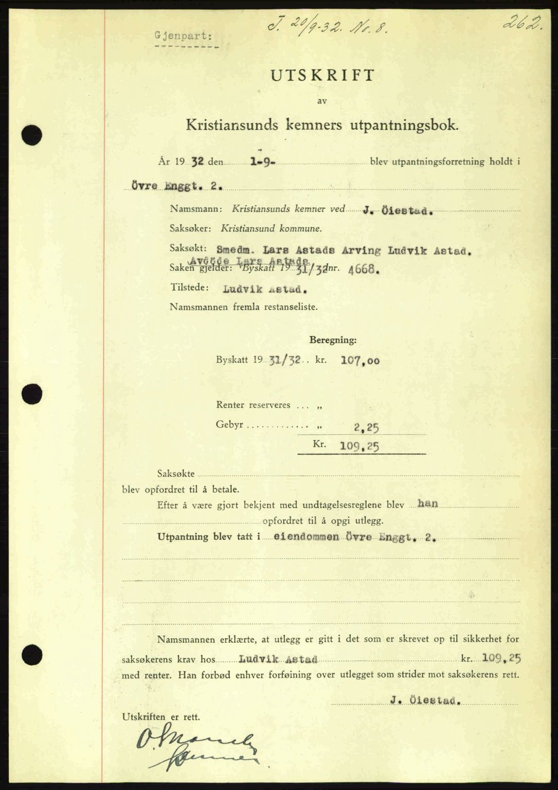 Kristiansund byfogd, AV/SAT-A-4587/A/27: Pantebok nr. 26, 1931-1933, Tingl.dato: 20.09.1932