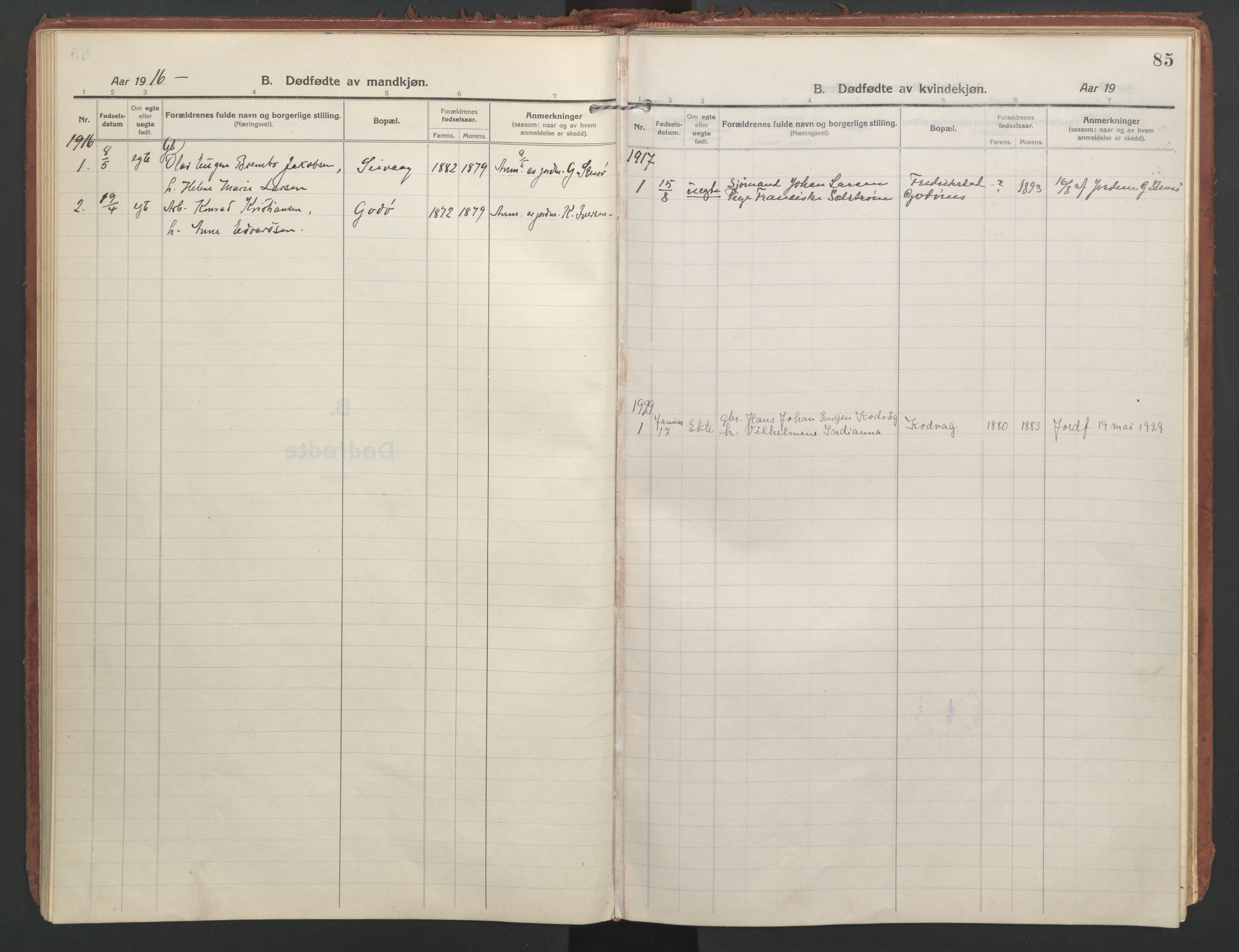 Ministerialprotokoller, klokkerbøker og fødselsregistre - Nordland, SAT/A-1459/804/L0086: Ministerialbok nr. 804A07, 1916-1935, s. 85