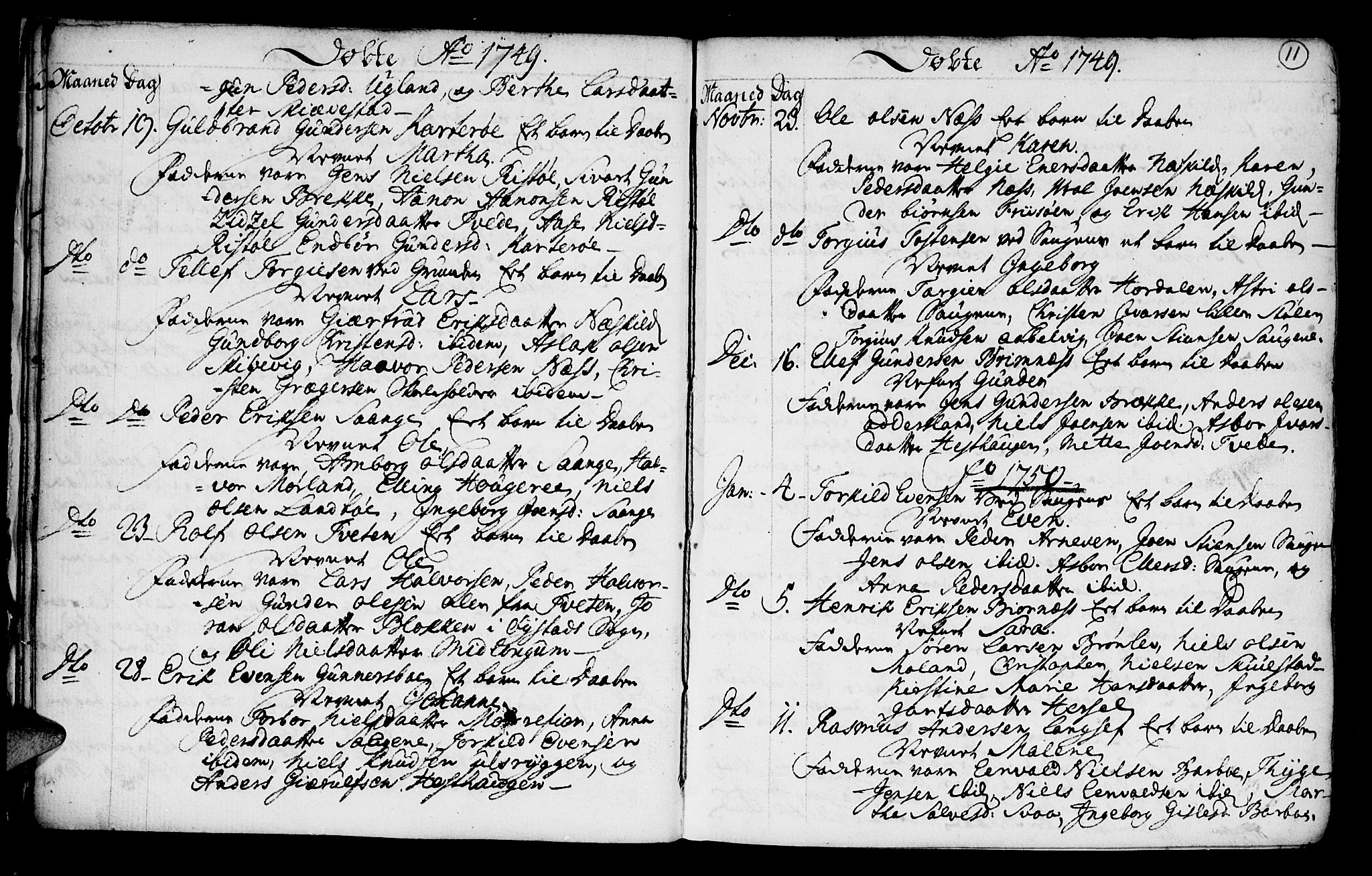 Austre Moland sokneprestkontor, SAK/1111-0001/F/Fa/Faa/L0001: Ministerialbok nr. A 1, 1747-1764, s. 11