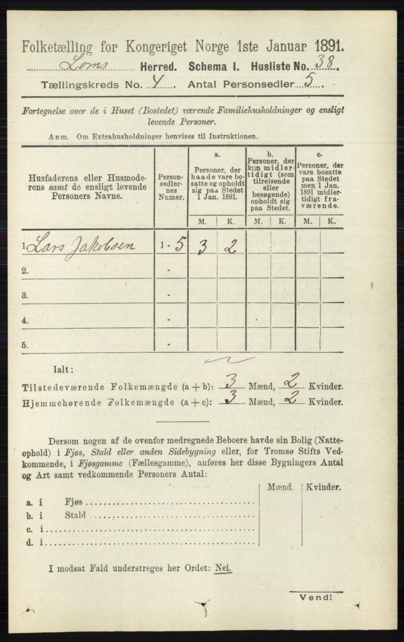 RA, Folketelling 1891 for 0514 Lom herred, 1891, s. 1493